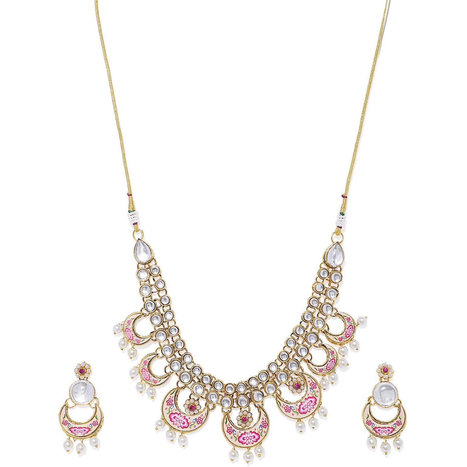 ZAVERI PEARLS Gold Tone Kundan & Pearls Mesmerising Traditional Necklace Set For Women-ZPFK7839