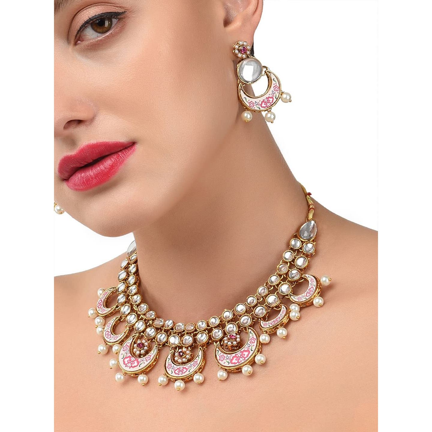ZAVERI PEARLS Gold Tone Kundan & Pearls Mesmerising Traditional Necklace Set For Women-ZPFK7839