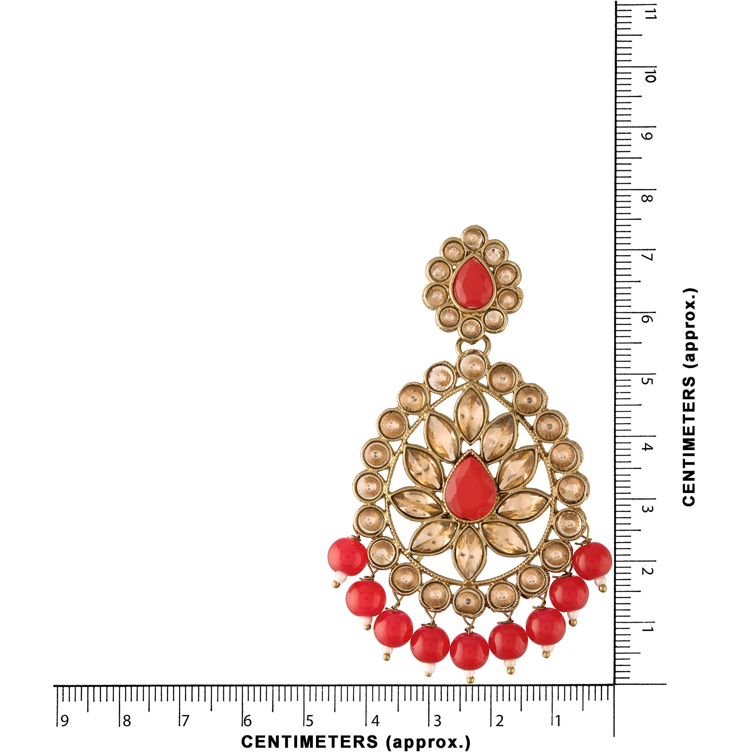 I Jewels Gold Plated with Stunning Antique Finish Traditional Kundan & Faux Pearl Big Chandbali Bridal Earrings with Maang Tikka Set for Women/Girls (TE2801FLR)