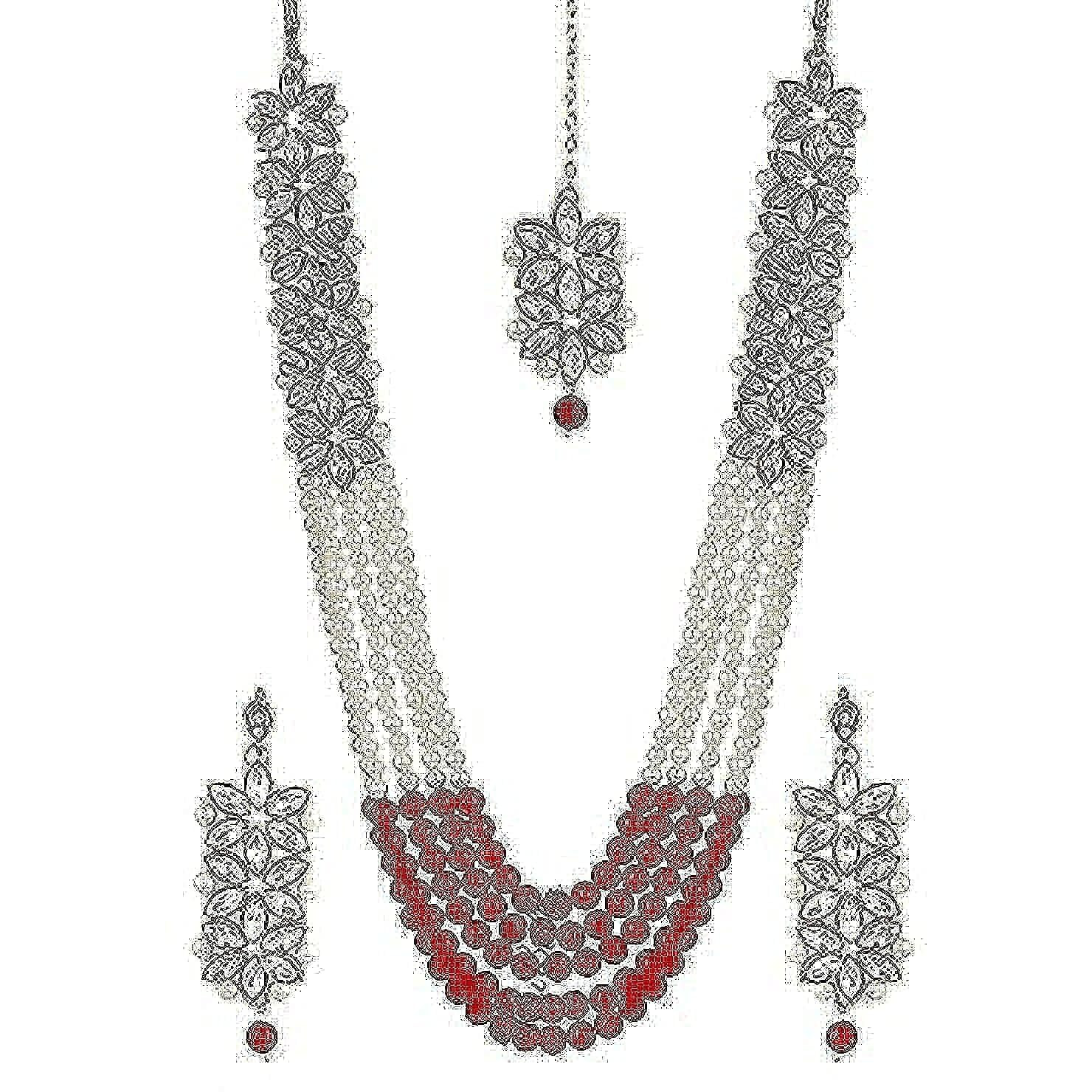 YouBella Jewellery Sets for Women Gold Plated Wedding Bridal Necklace Jewellery set with Earrings For Girls/Women (Red)