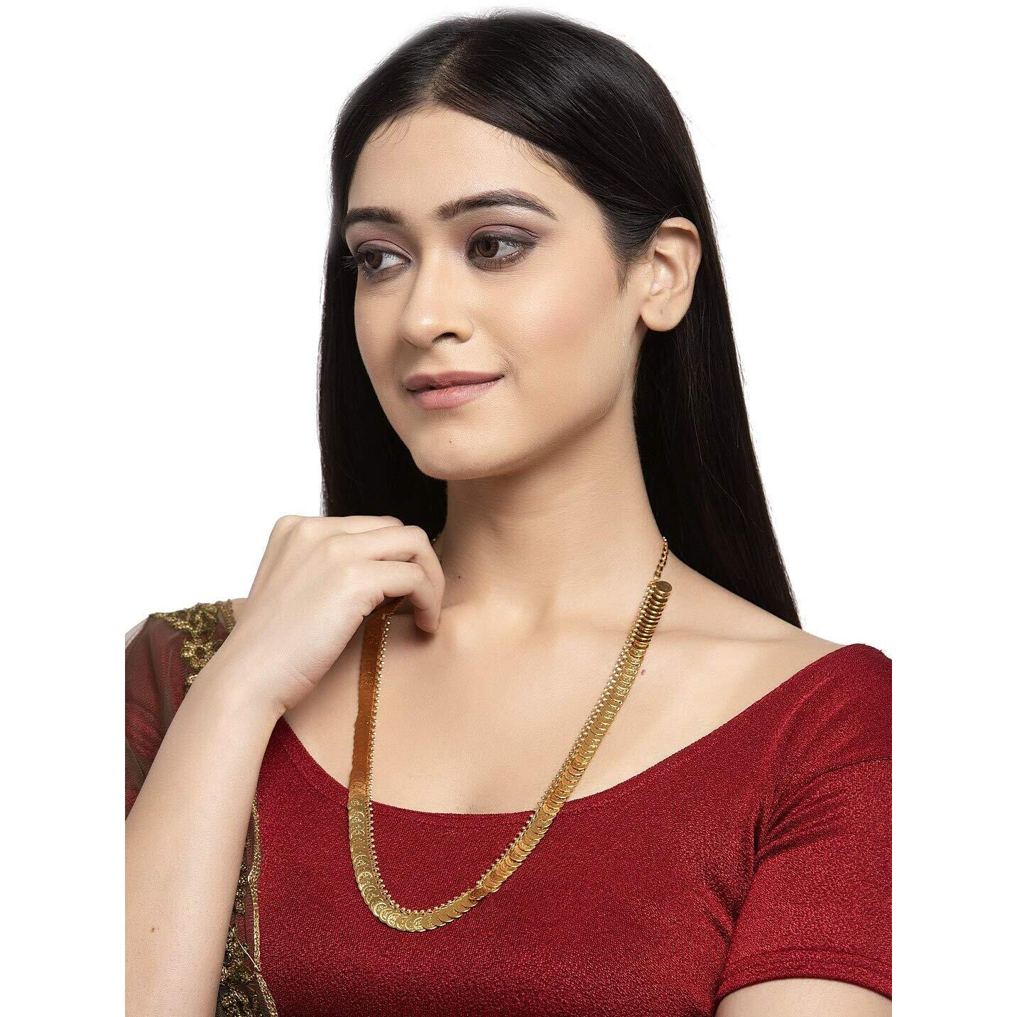 VAMA Fashions 1 Gram Gold kasulaperu Laxmi Coin Necklace Temple Jewellery Set for Women