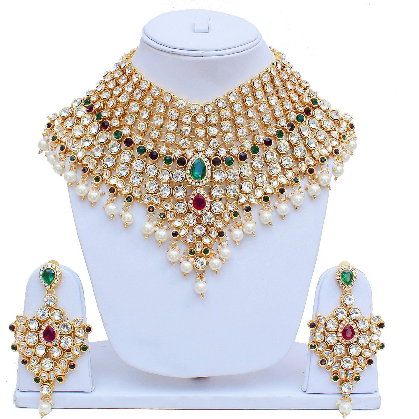 Lucky Jewellery Purple Green Semi Bridal Dulhan Dulhan Wedding & Engagement Necklace Set with Mang Tikka (1815-L1SS-KD124-PG)