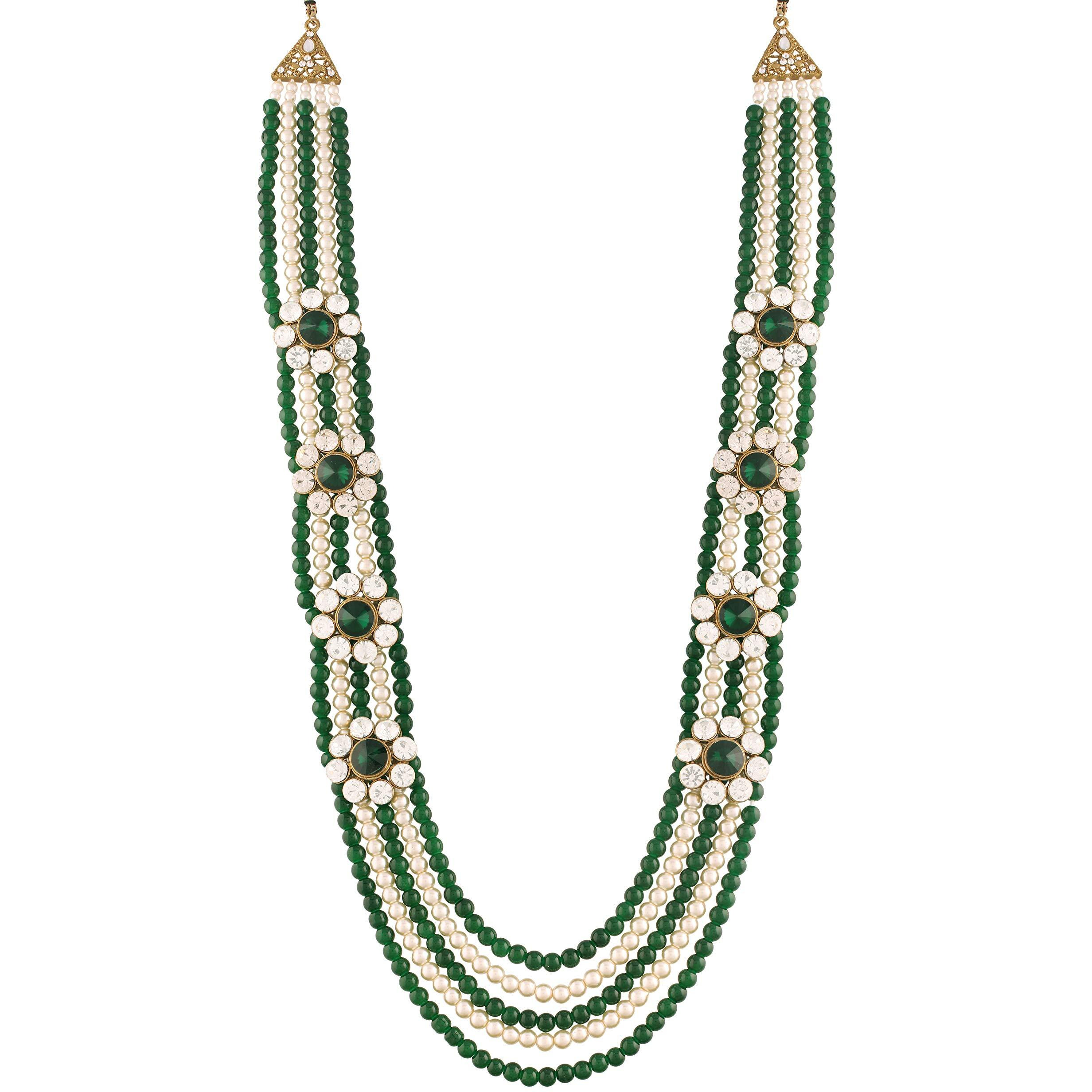 I Jewels 5 Layered Traditional Gold Plated Dulha Moti Mala with Beaded Maharaja Haar/Groom Necklace For Men (MLP32G)