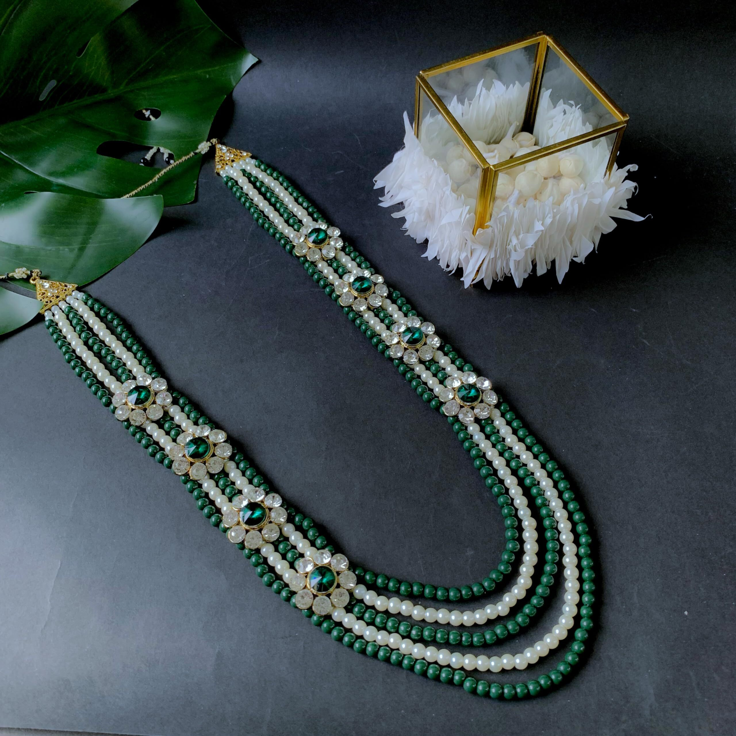 I Jewels 5 Layered Traditional Gold Plated Dulha Moti Mala with Beaded Maharaja Haar/Groom Necklace For Men (MLP32G)