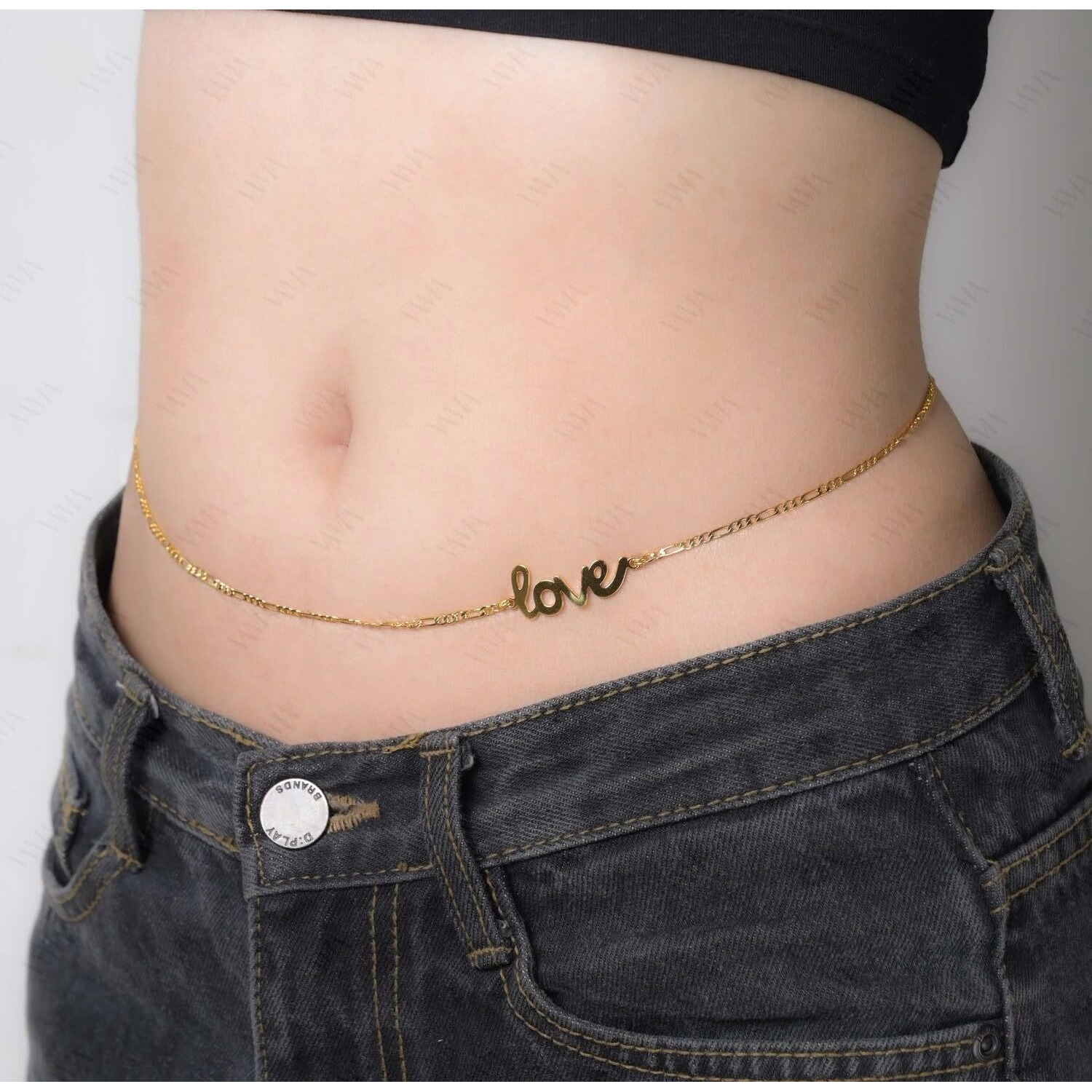 VAMA FASHIONS Gold Plated Adjustable Waist Hip Saree Belt kamarband Body Belly Chain Vaddanam Waistband Jewellery for Women Girls (Love Belly Chain)