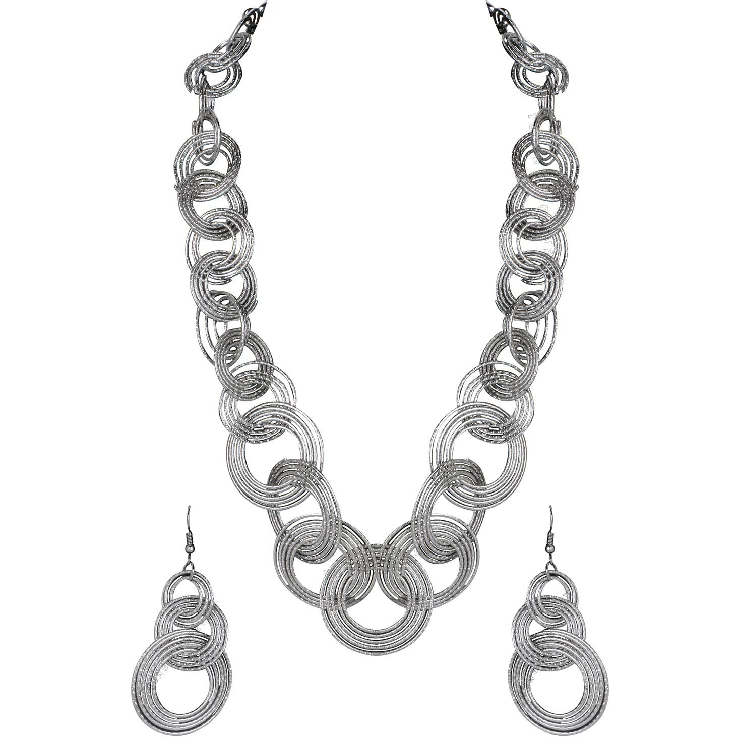 Young & Forever Gift Antique Silver Plated Necklace Set for Women Circle Geometric Jewelry Necklace Set for Girls