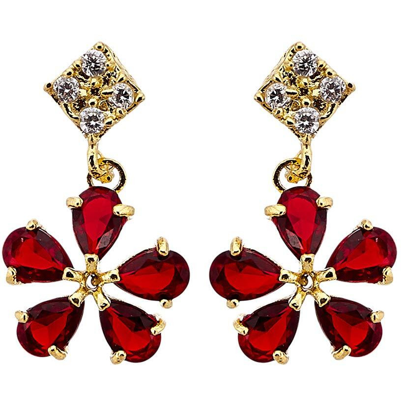 ZENEME Jewellery Set Gold Plated American Diamond Chokar Necklace with Earrings Jewellery For Women & Girls (Ruby)