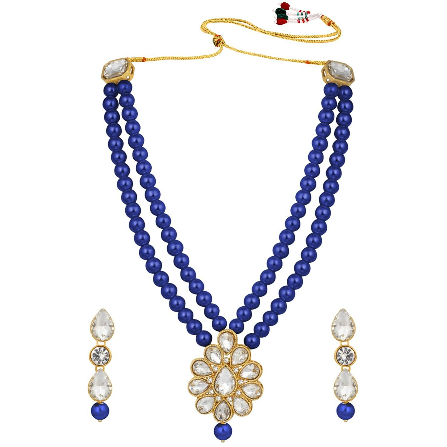 Peora Kundan Faux Pearl Long Necklace Earring Set for Women Girls Indian Traditional Jewellery Wedding