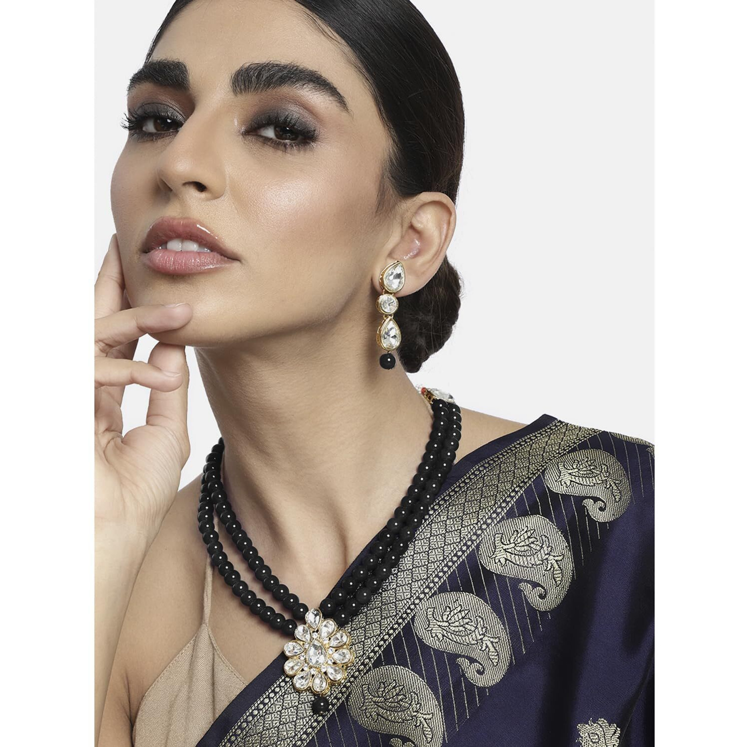 Peora Kundan Faux Pearl Long Necklace Earring Set for Women Girls Indian Traditional Jewellery Wedding