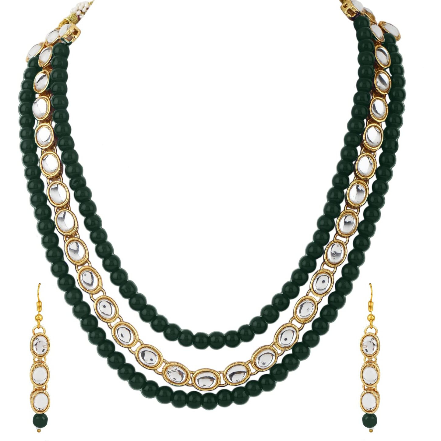 Shining Diva Fashion Latest Stylish Fancy Long Traditional Kundan Necklace Jewellery Set for Women (12698s), Green, One