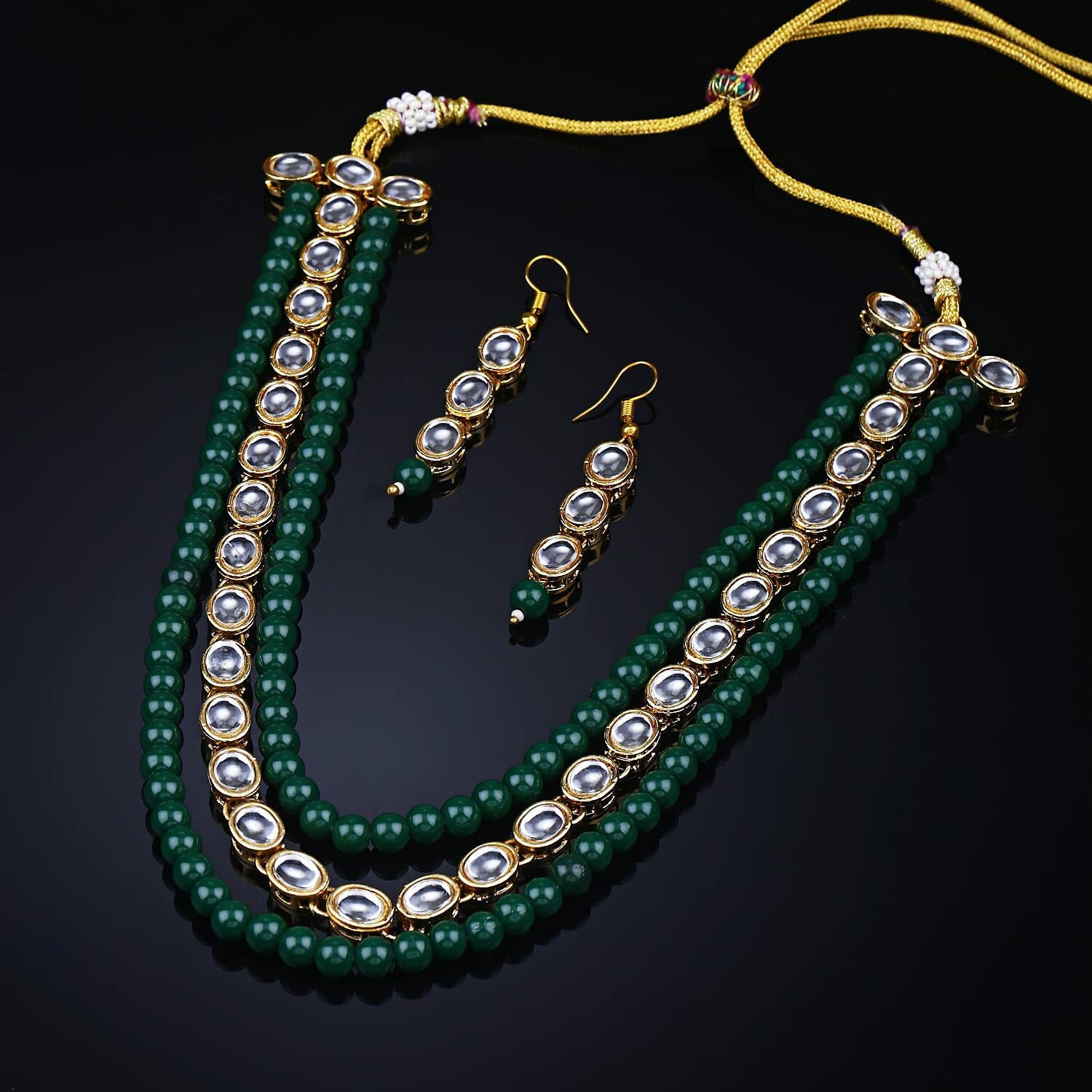 Shining Diva Fashion Latest Stylish Fancy Long Traditional Kundan Necklace Jewellery Set for Women (12698s), Green, One