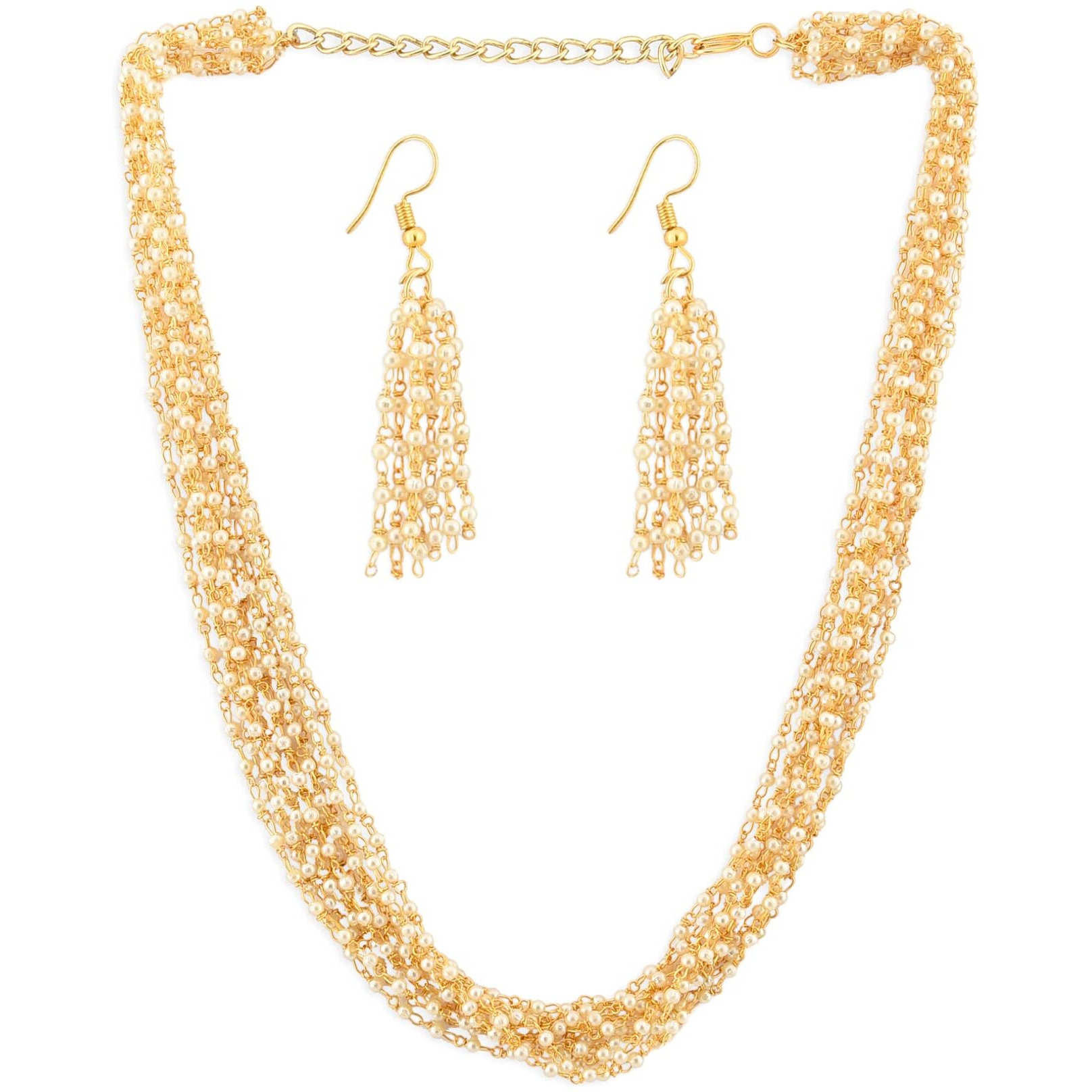 ZAVERI PEARLS Gold Tone Ethnic Multistrand Pearls Necklace & Earring Set For Women-ZPFK12744
