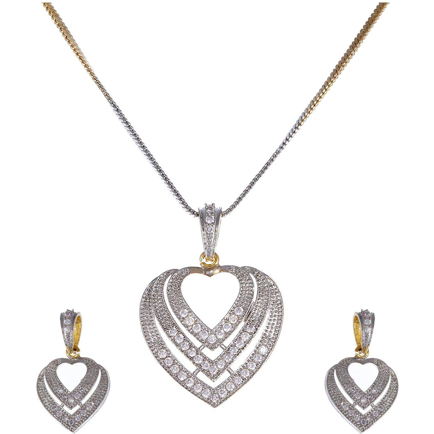ZENEME Valentine Gift American Diamond Heart Shape Pendant Jewellery For Women & Girls (Design - 13)