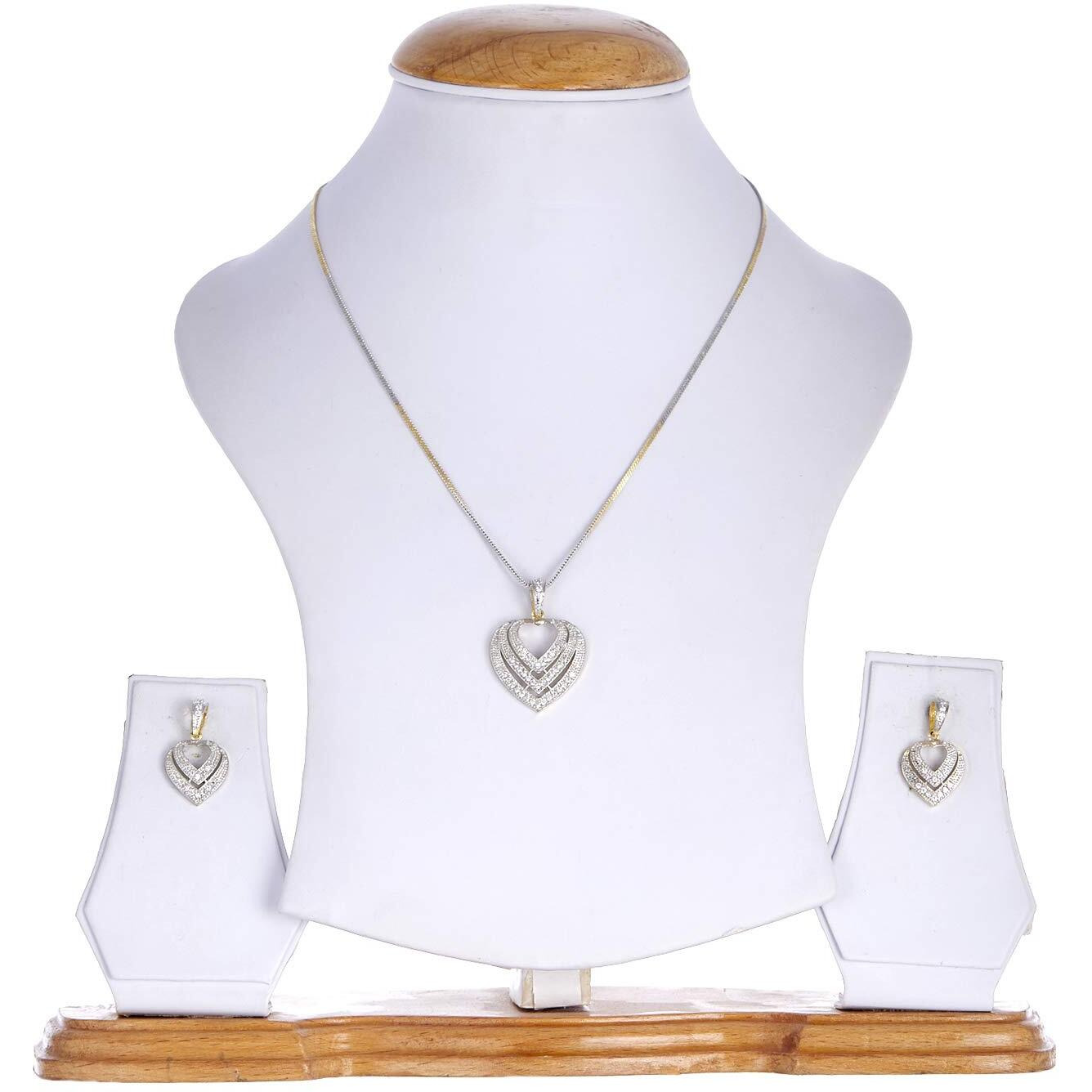 ZENEME Valentine Gift American Diamond Heart Shape Pendant Jewellery For Women & Girls (Design - 13)