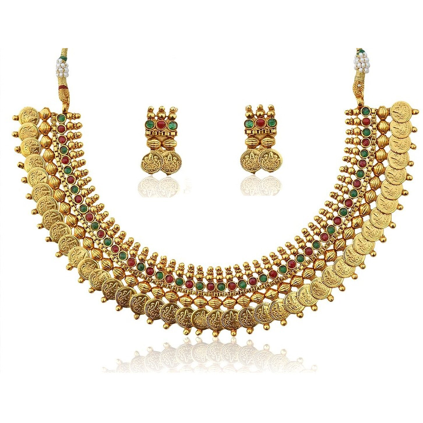 YouBella Red Traditional Temple coin Necklace Set/Jewellery Set with Earrings for Women (Style 3)