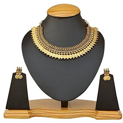 YouBella Red Traditional Temple coin Necklace Set/Jewellery Set with Earrings for Women (Style 3)