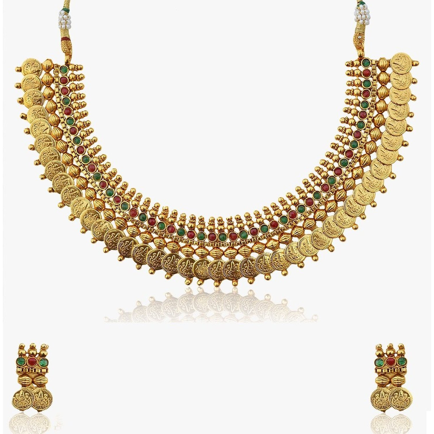 YouBella Red Traditional Temple coin Necklace Set/Jewellery Set with Earrings for Women (Style 3)