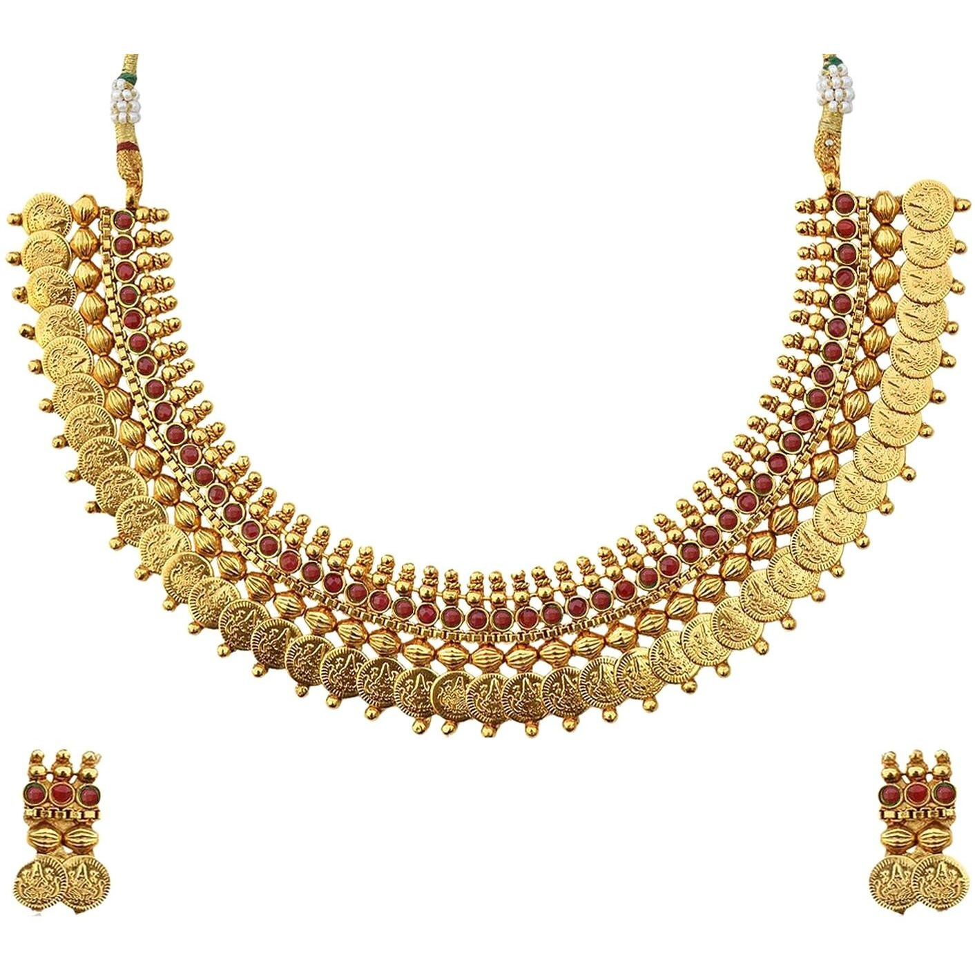 YouBella Red Traditional Temple coin Necklace Set/Jewellery Set with Earrings for Women (Style 1)