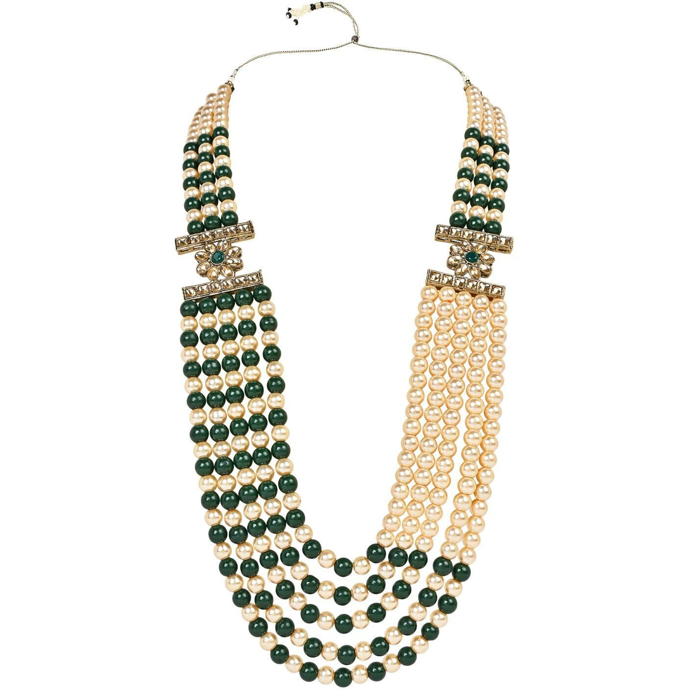 I Jewels 5 Layered Traditional Gold Plated Dulha Moti Mala with Beaded Maharaja Haar/Groom Necklace For Men (MLP31G)