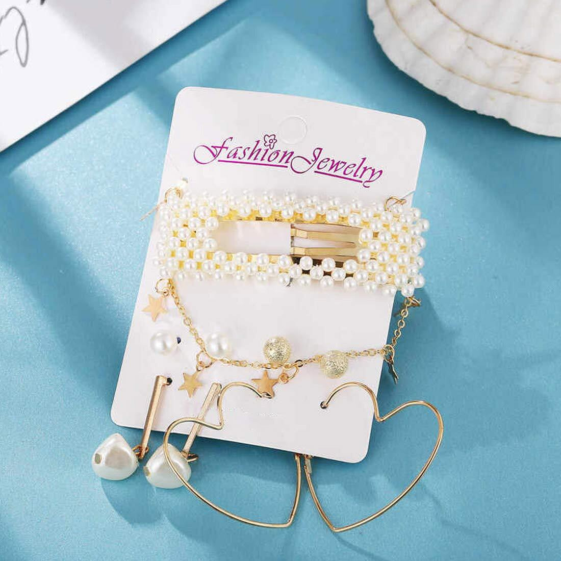 Jewels Galaxy Womens Trending Stud & Hoop Earrings with a Pearl Clature & Star Necklace Set of 4 (JG-PC-ERG-182), White, One size