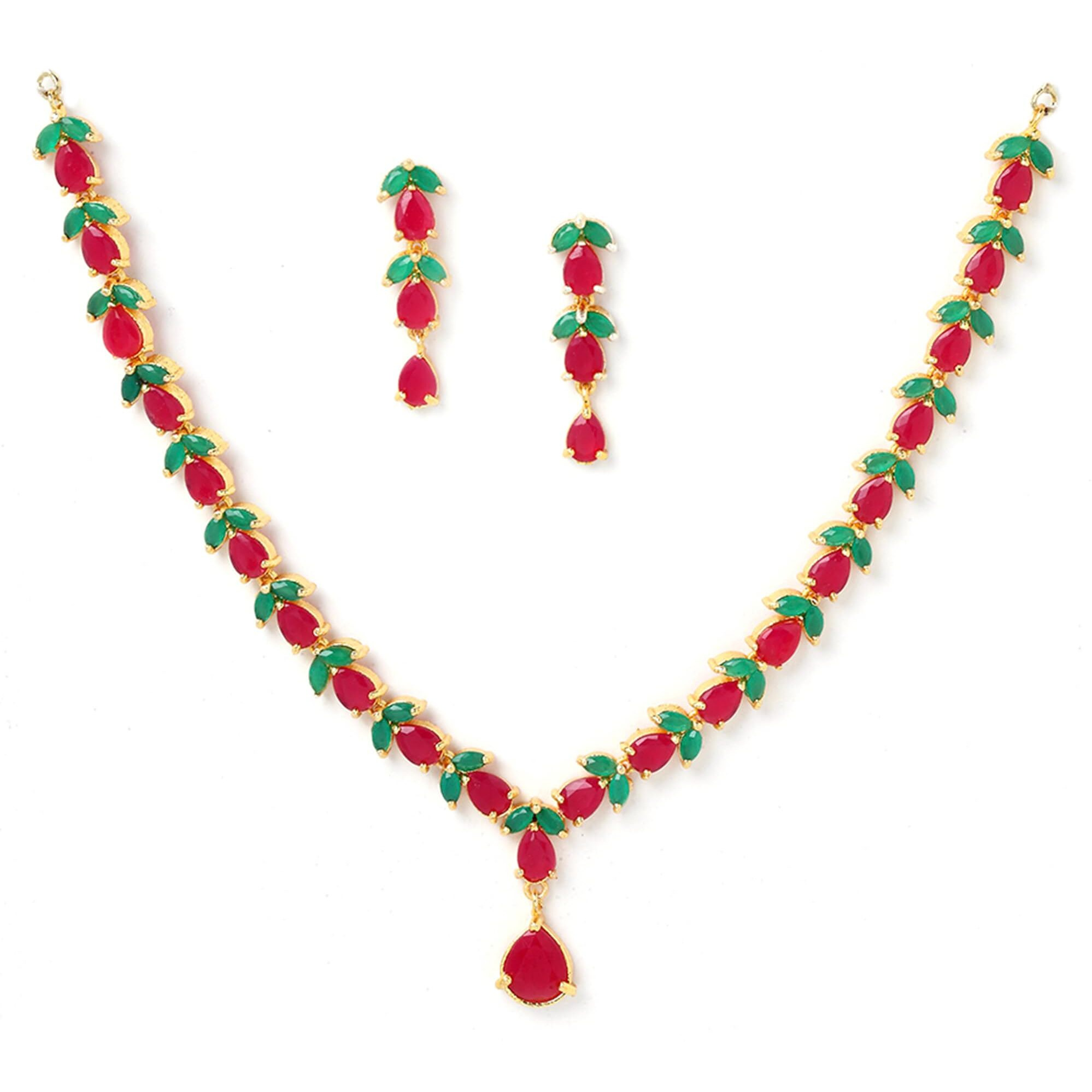 ZENEME Jewellery Set Gold Plated American Diamond Necklace Set with Earrings Jewellery for Women & Girls (Multi)