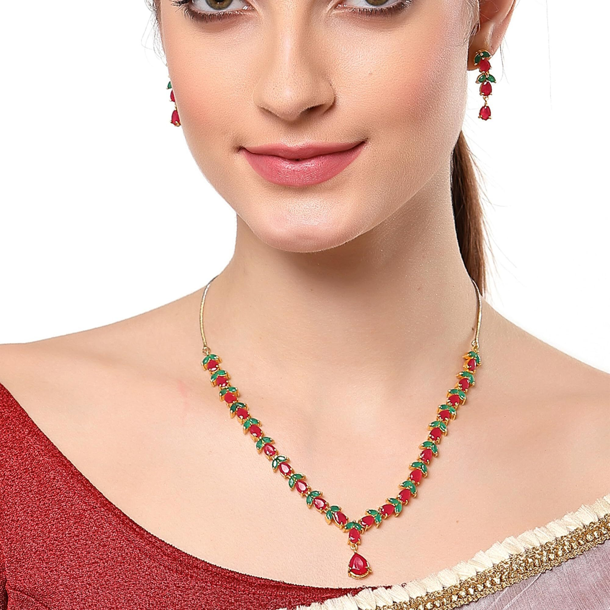 ZENEME Jewellery Set Gold Plated American Diamond Necklace Set with Earrings Jewellery for Women & Girls (Multi)