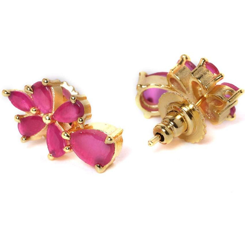 ZAVERI PEARLS Pink Floral Cubic Zirconia Contemporary Brass Necklace & Earring Set For Women-ZPFK9508