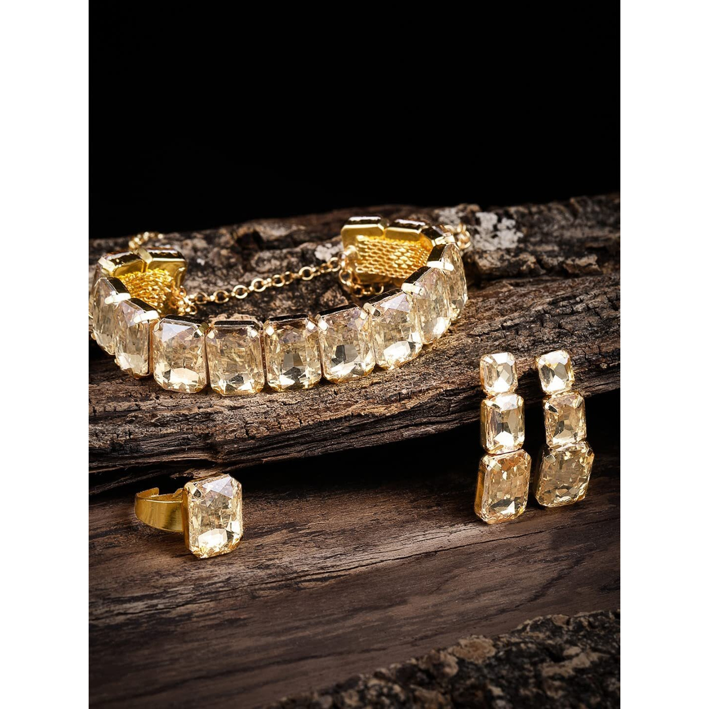 ZAVERI PEARLS Crystal Shine Stones Studded Contemporary Necklace, Earring & Finger Ring Set For Women-ZPFK8650