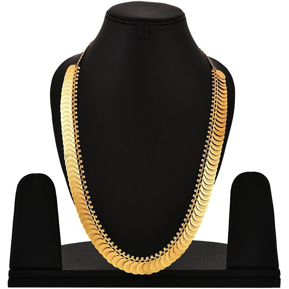 ZENEME Jewellery Set Gold Plated Traditional Temple Coin Haram Necklace Set & Temple Coin Necklace Set With Earring Wedding Jewellery For Women and Girls (Red)