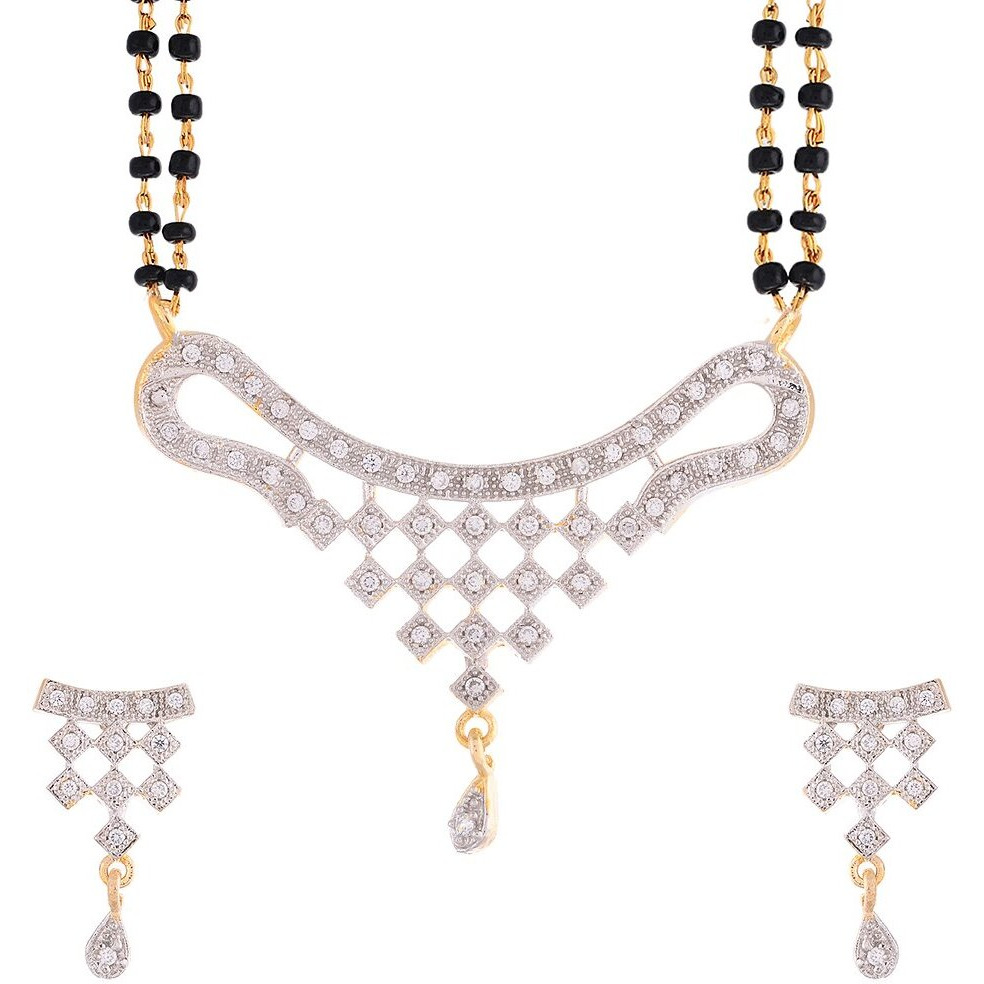 ZENEME Mangalsutra American Diamond Gold Plated Pendant Jewellery with Chain and Earrings for Women (Design-13)