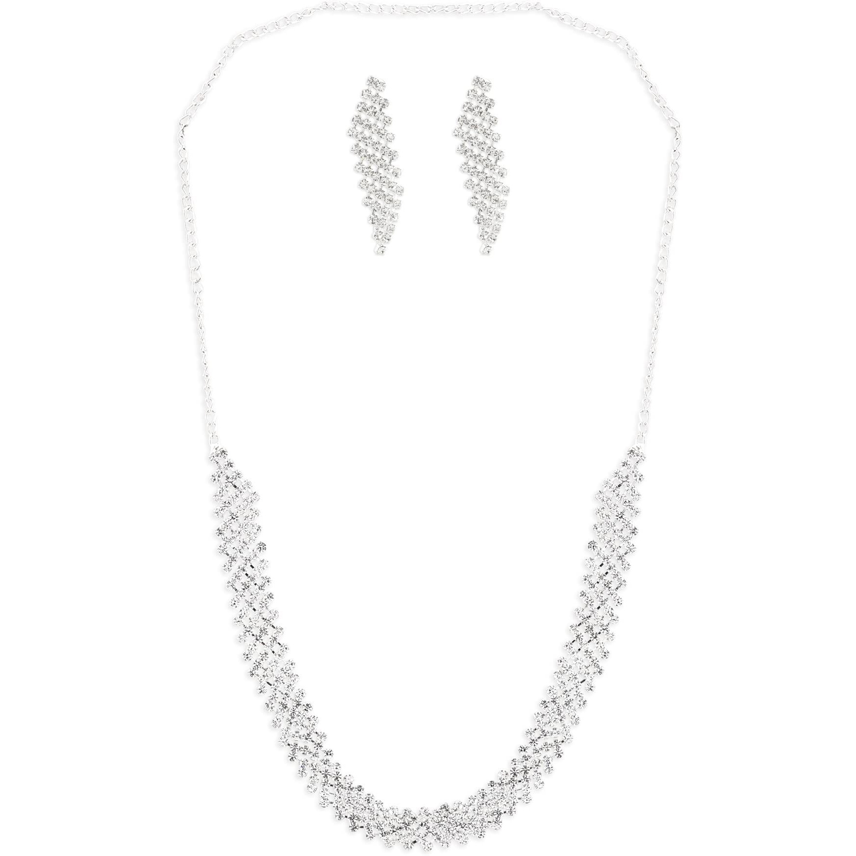 ZAVERI PEARLS Silver Tone Dazzling Austrian Diamonds Necklace & Earring Set For Women-ZPFK12106
