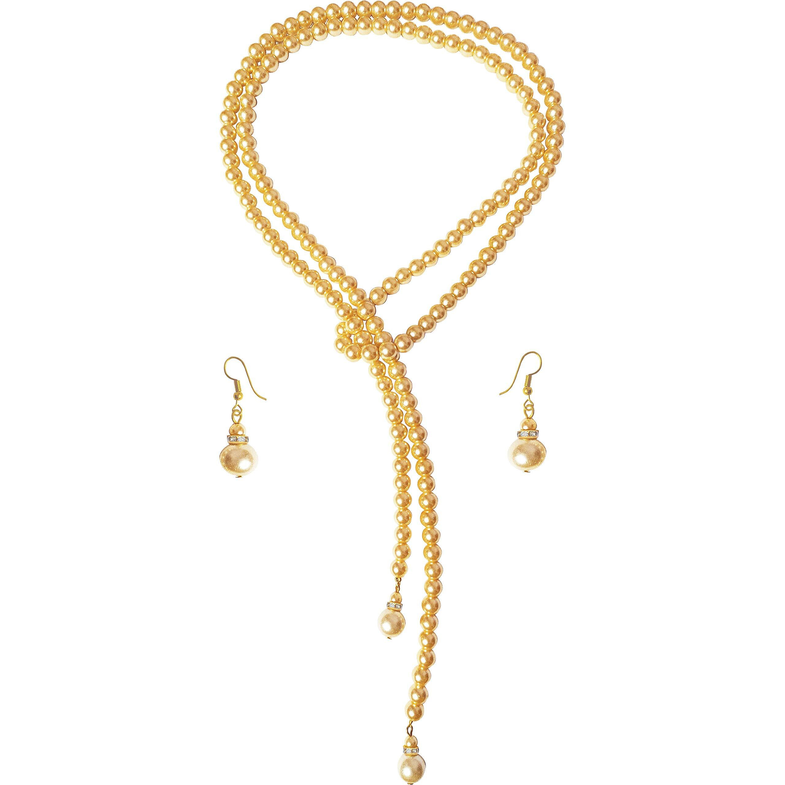 Siddhi art jewellery Artificial Pearl Stone Long Unique Style 54 Inches 4 in 1 Layered Necklace Set For Women (Moti Mala) (Yellow)