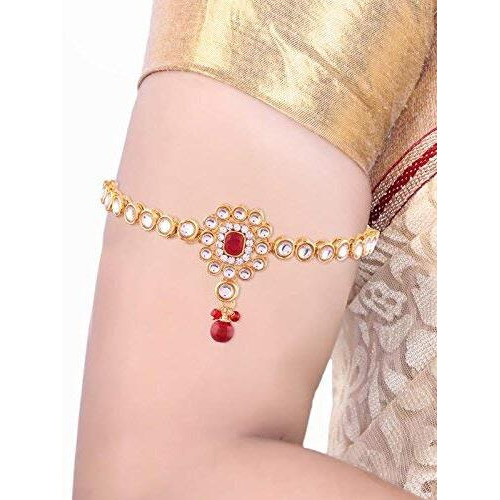 I Jewels 18k Gold Plated Stone & Kundan Studded Bajuband/Vanki/Armlet/Bajubandh for Women (PB05R) (Pack of 1)