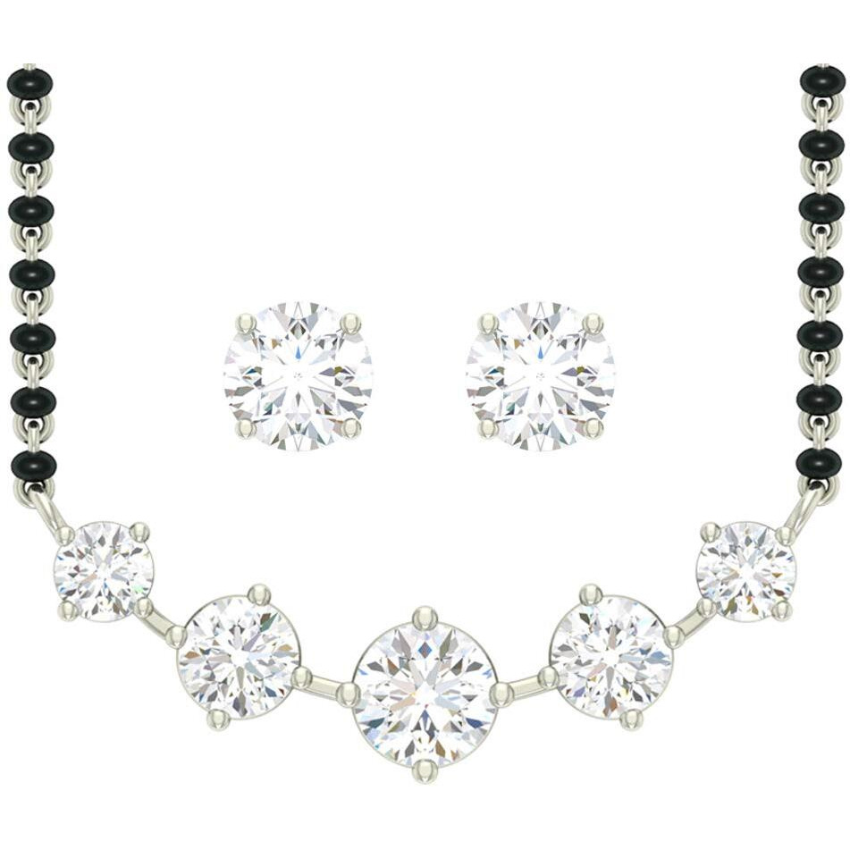 Clara 925 Sterling Silver 5 Stone Mangalsutra Tanmaniya Pendant Earring Jewellery set With Chain Gift for Women and Girls