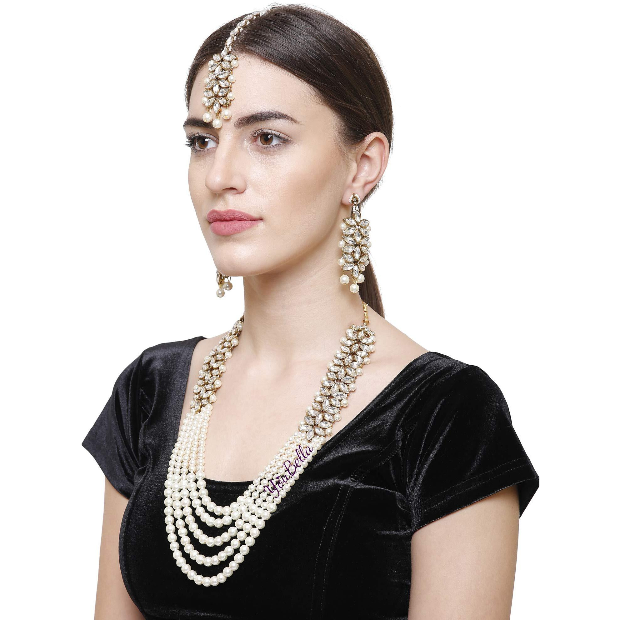 YouBella Jewellery Sets for Women Gold Plated Wedding Bridal Necklace Jewellery Set with Earrings for Girls/Women (White)