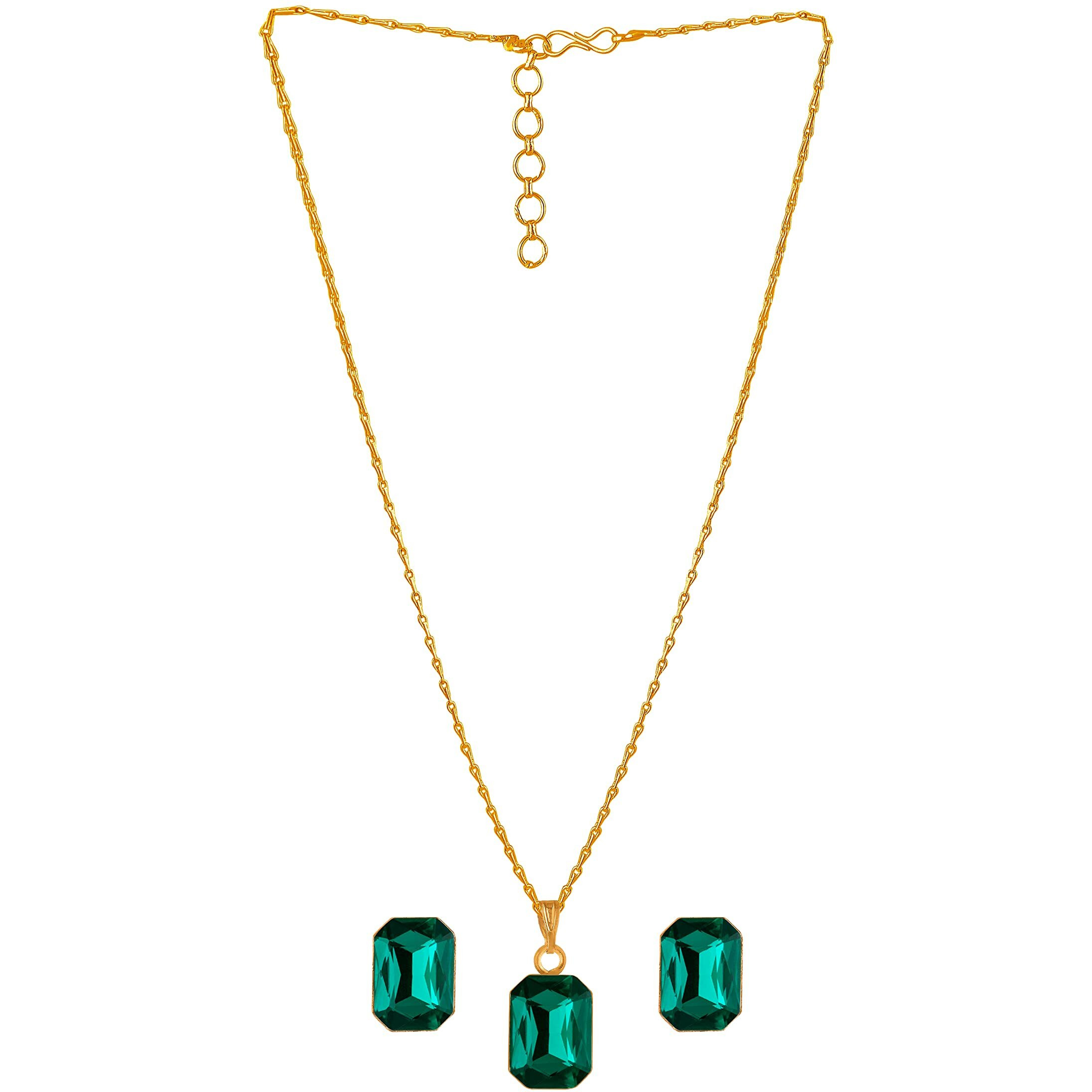 JFL - Jewellery for Less Green Gold Plated Crystal Pendant with Chain and Earrings Set for Women- Valentine Latest Love,Valentine
