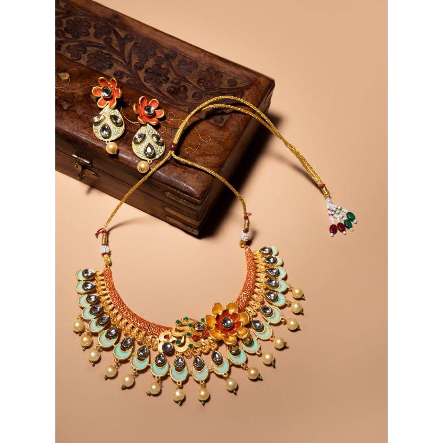 Priyaasi Kundan Jewellery Set for Women | Choker Set for Women | Green-Toned Gold-Plated Jewellery Set for Women | Wedding and Festive