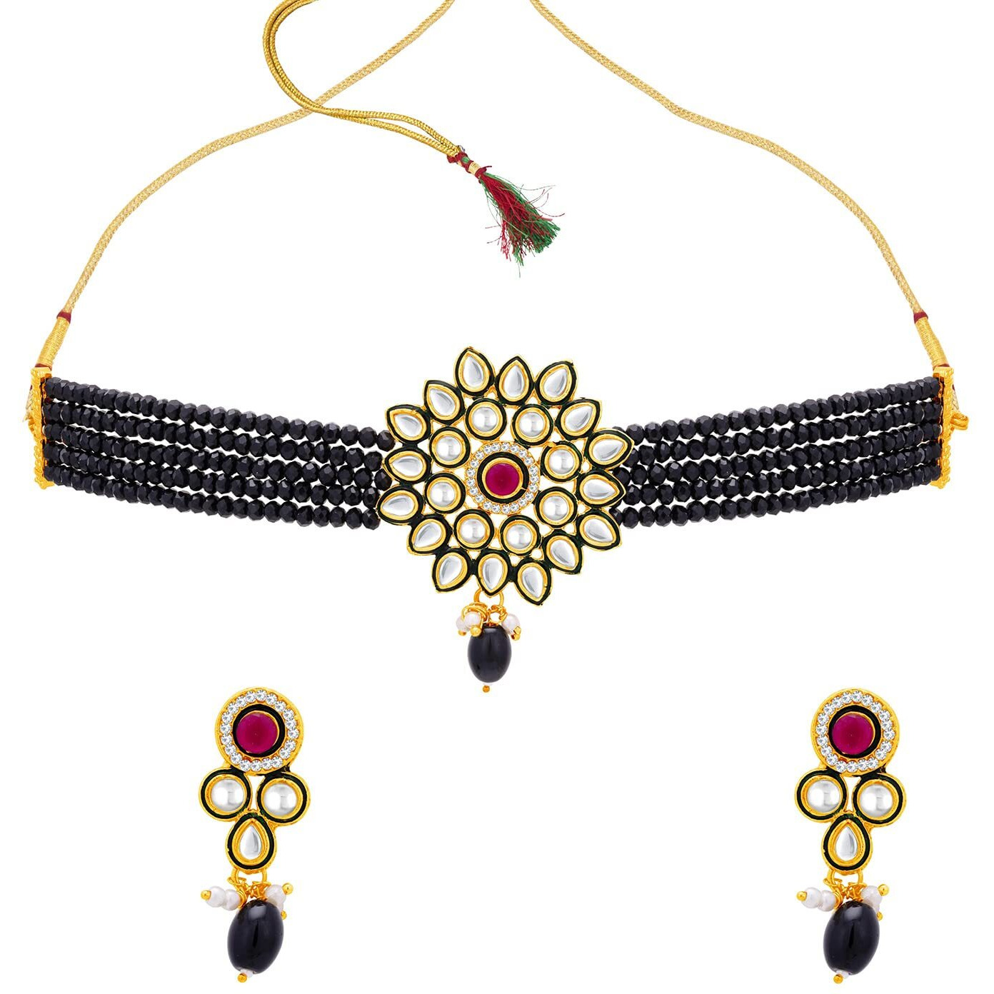 Sukkhi charismatic Gold Plated Kundan & Pearl Choker Necklace Set For Women (NS101122)