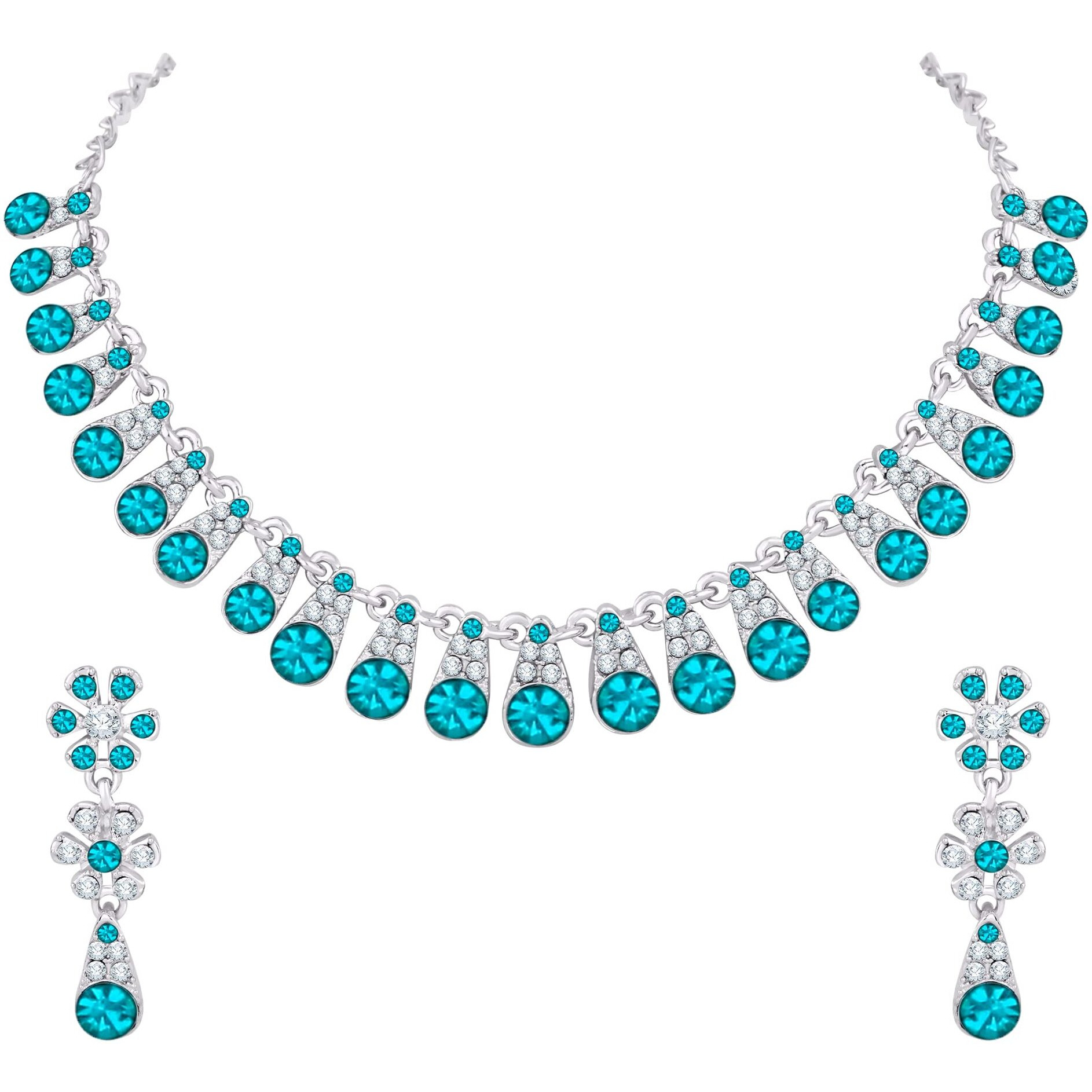 Atasi International Diamond Silver Plated Alloy Necklace Set with Earrings For Women (R5471)