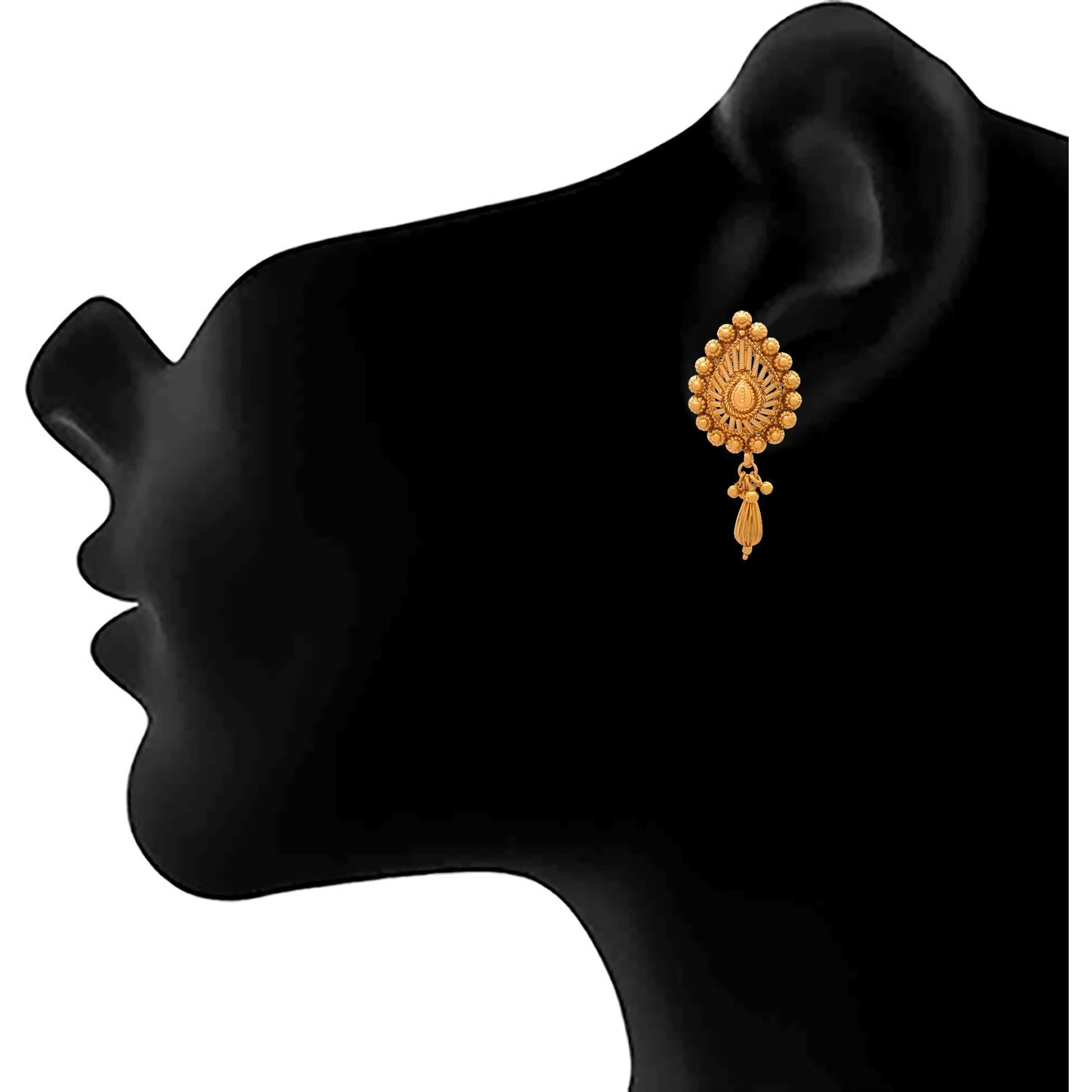 JFL - Jewellery for Less Traditional Ethnic 1 gram Gold Plated Drop Shape Pendant Set with Stud Earrings and Bead Chain for Women and Girls.,Valentine