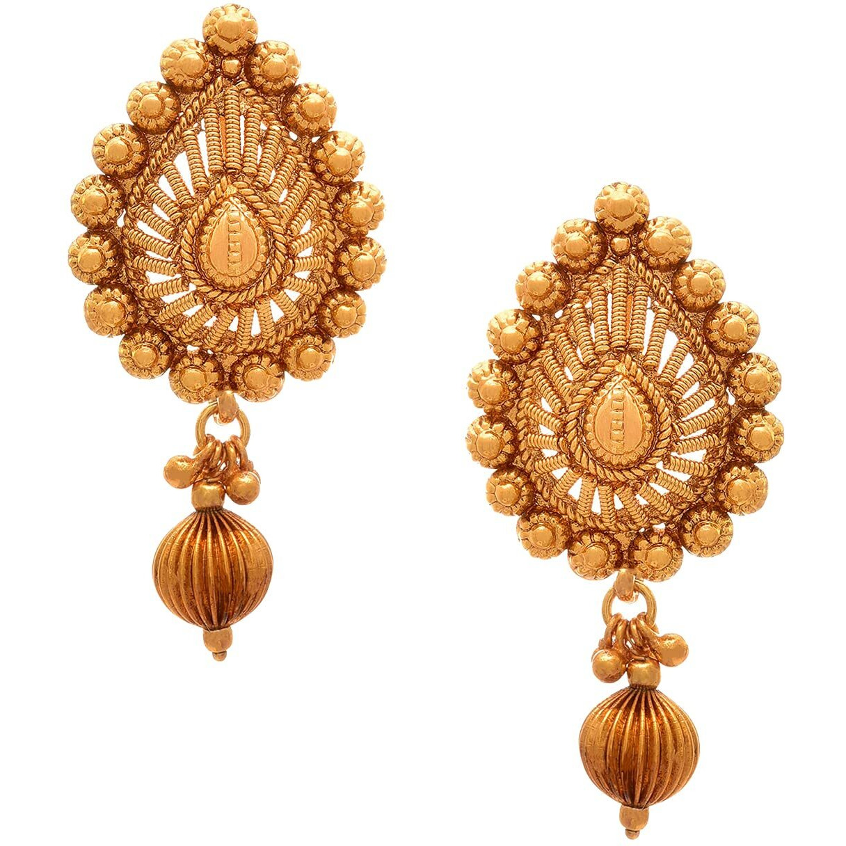 JFL - Jewellery for Less Traditional Ethnic 1 gram Gold Plated Drop Shape Pendant Set with Stud Earrings and Bead Chain for Women and Girls.,Valentine