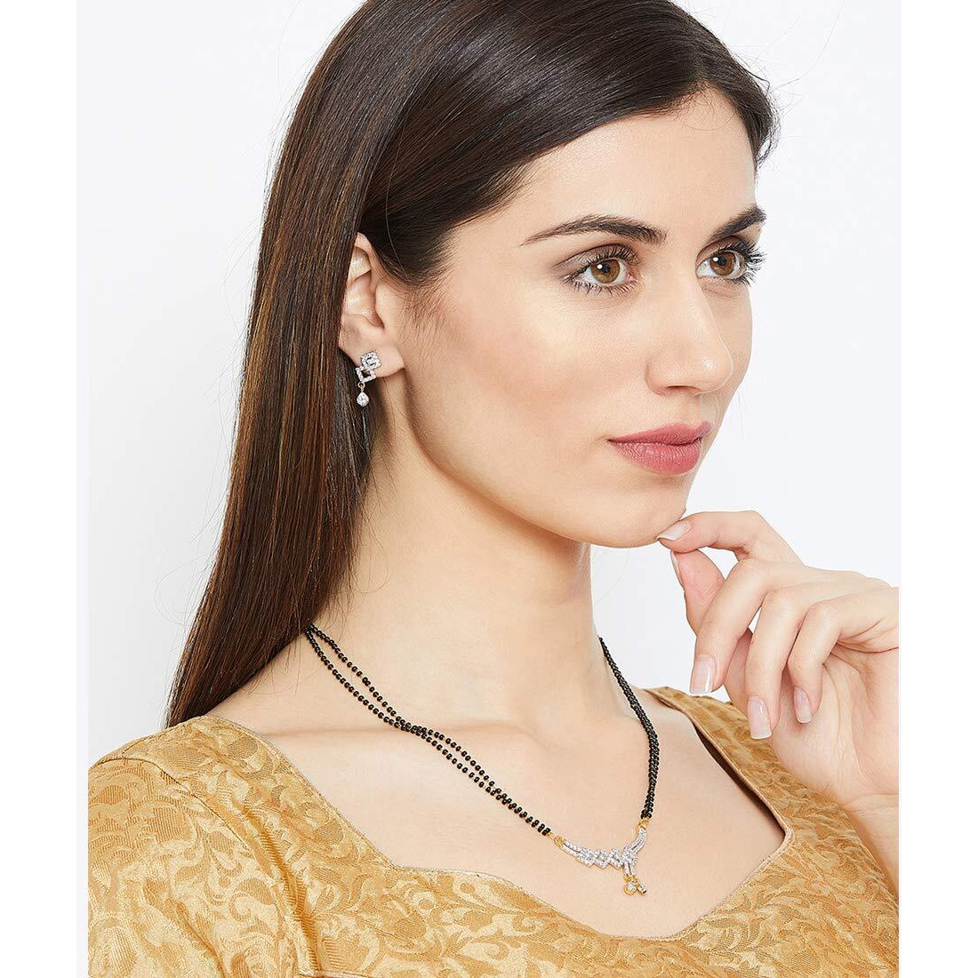 Jewels Galaxy Stunning AD Studded Gold Plated Elegant Mangalsutra Set for Women (Design 2) (CT-MNSS-44502)