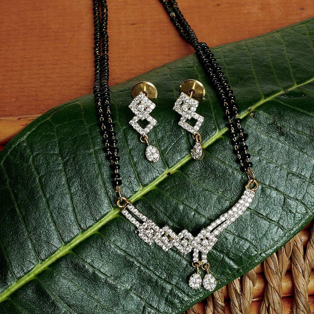 Jewels Galaxy Stunning AD Studded Gold Plated Elegant Mangalsutra Set for Women (Design 2) (CT-MNSS-44502)