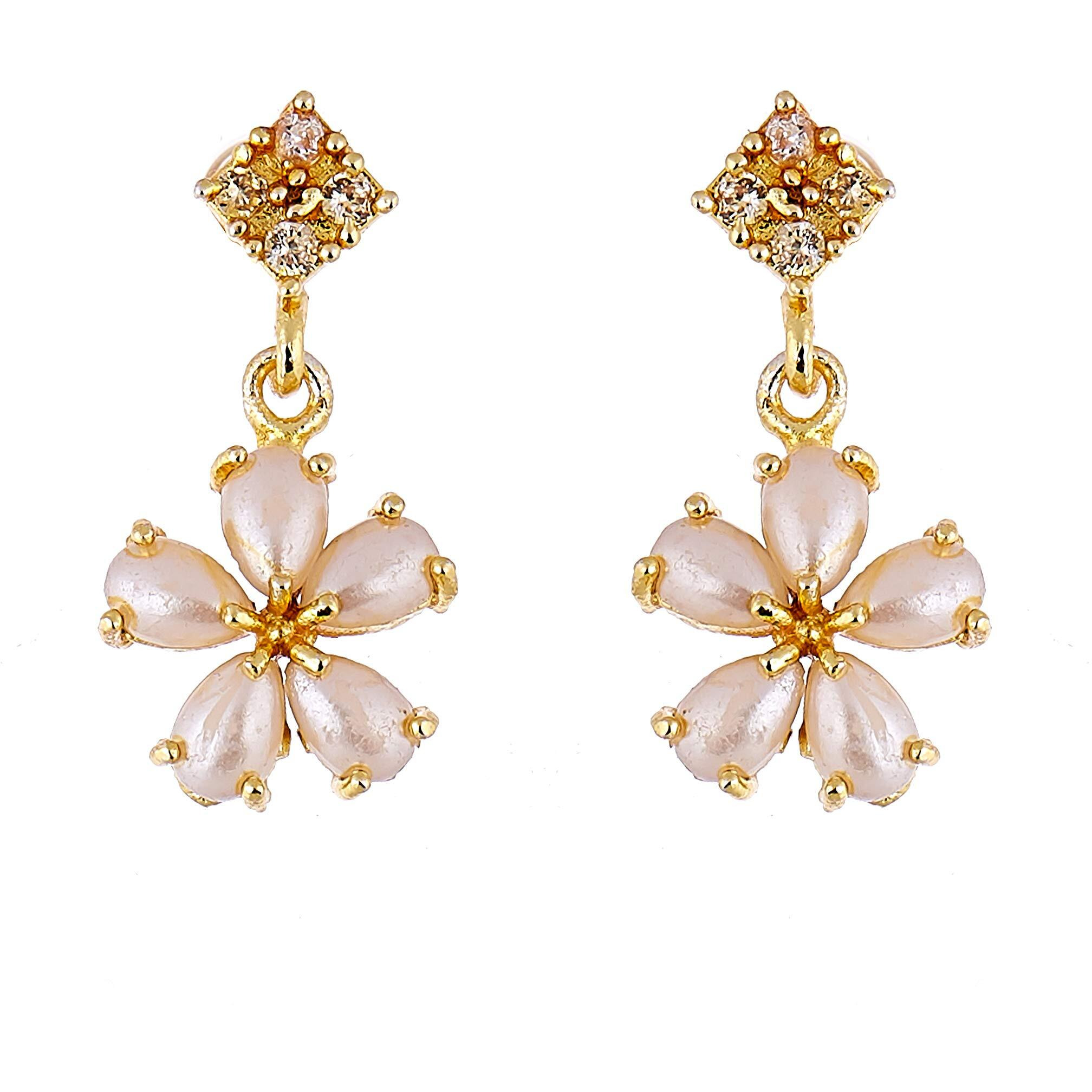 ZENEME Jewellery Set Gold Plated American Diamond Necklace With Earrings for Women & Girls (Pearl)