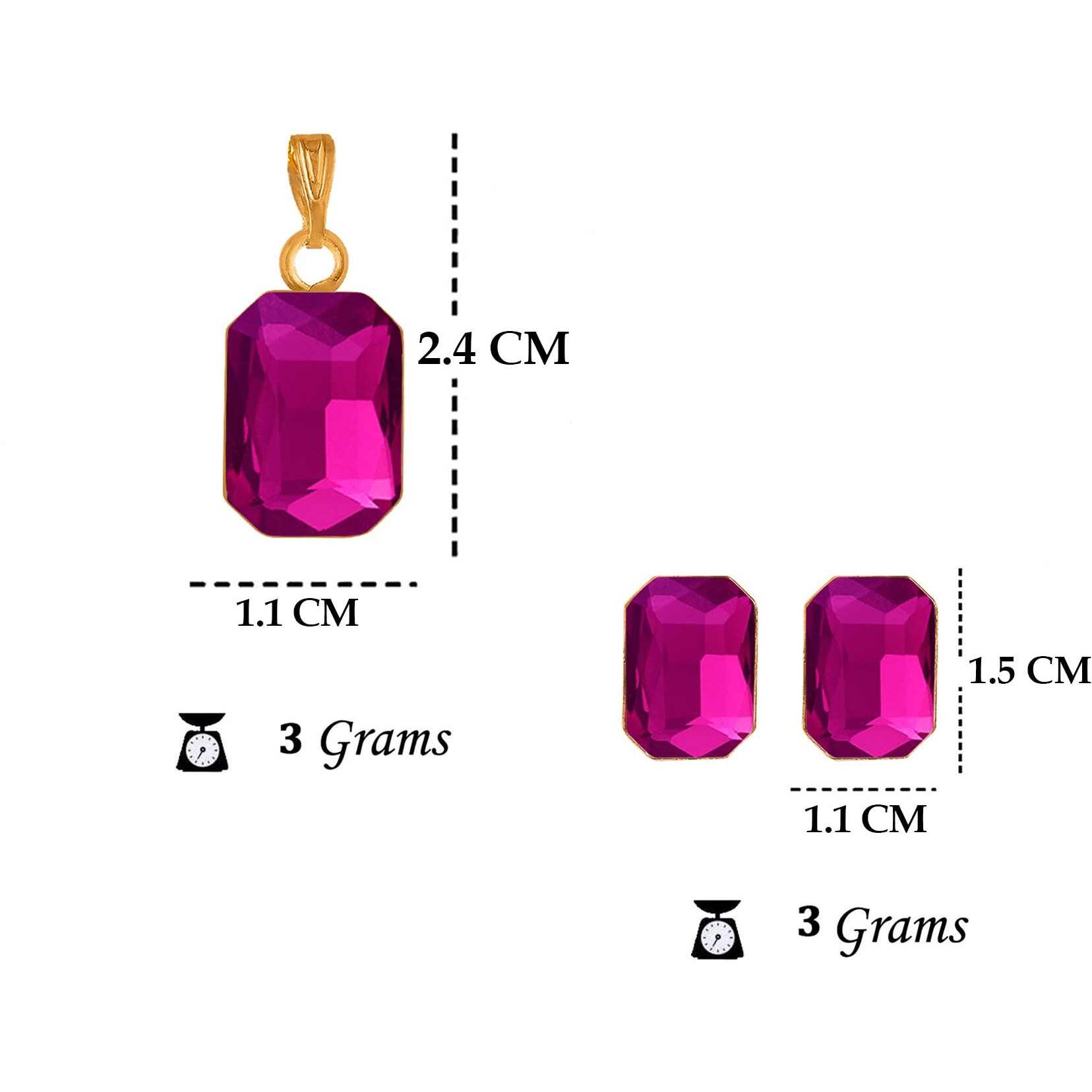 JFL - Jewellery for Less One Gram Gold Plated Octagon Shape Crystal Pendant Combo with Fancy Earring for Women & Girls. (Pink),Valentine