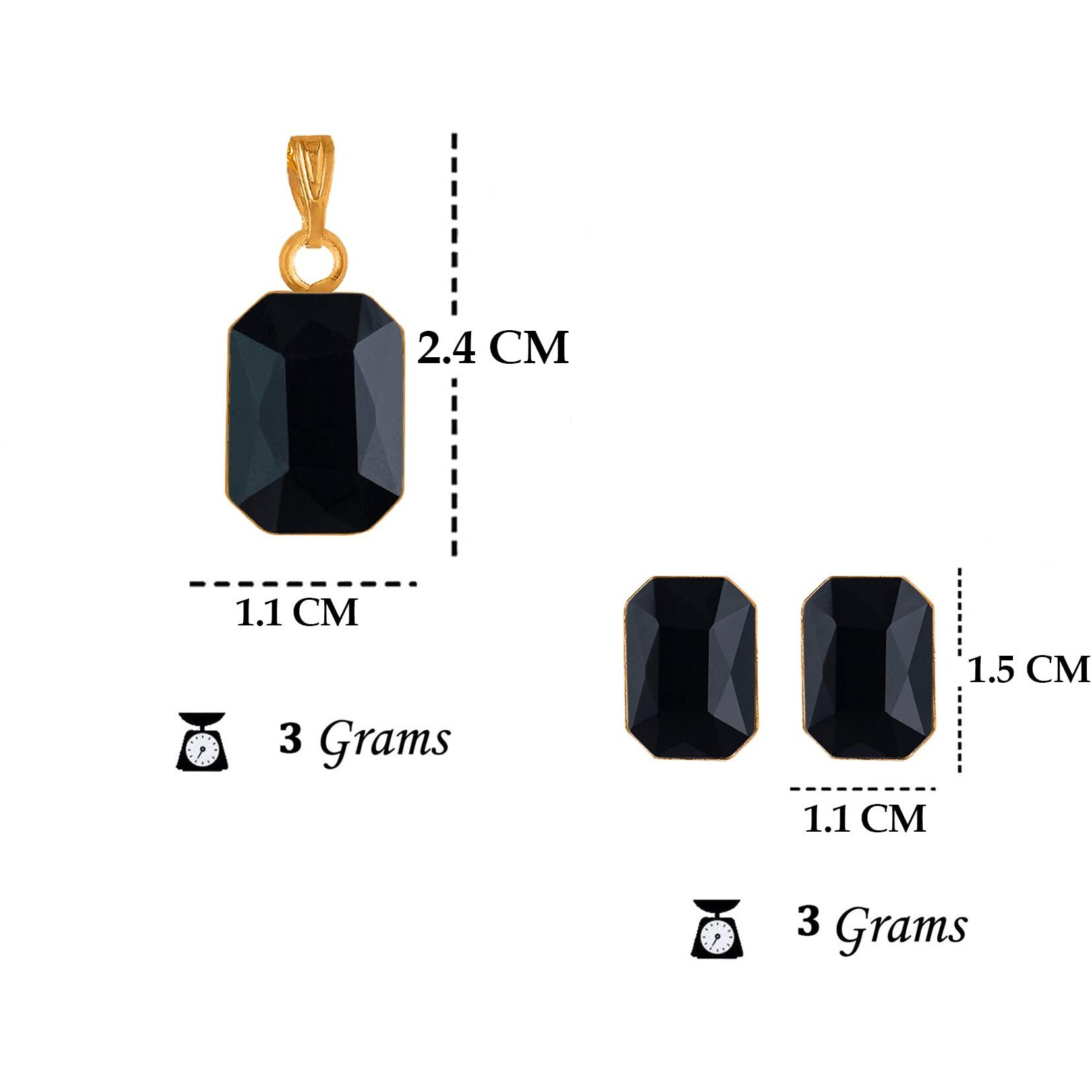JFL - Jewellery for Less One Gram Gold Plated Octagon Shape Crystal Pendant Combo with Fancy Earring for Women & Girls. (Black),Valentine