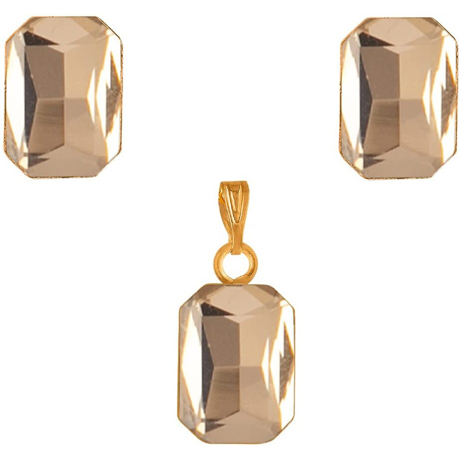 JFL - Jewellery for Less One Gram Gold Plated Octagon Shape Crystal Pendant Combo with Fancy Earring for Women & Girls. (LCD),Valentine