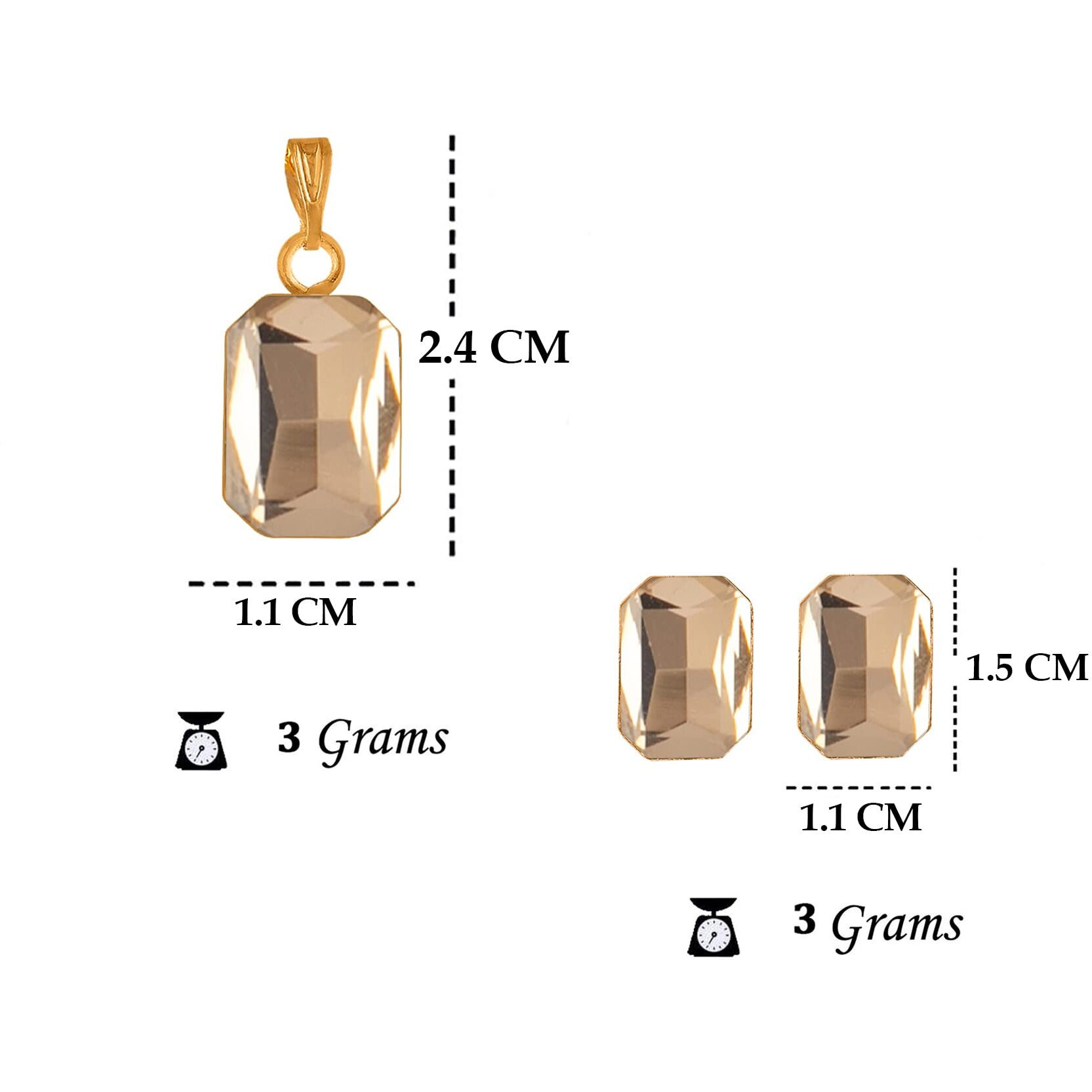 JFL - Jewellery for Less One Gram Gold Plated Octagon Shape Crystal Pendant Combo with Fancy Earring for Women & Girls. (LCD),Valentine