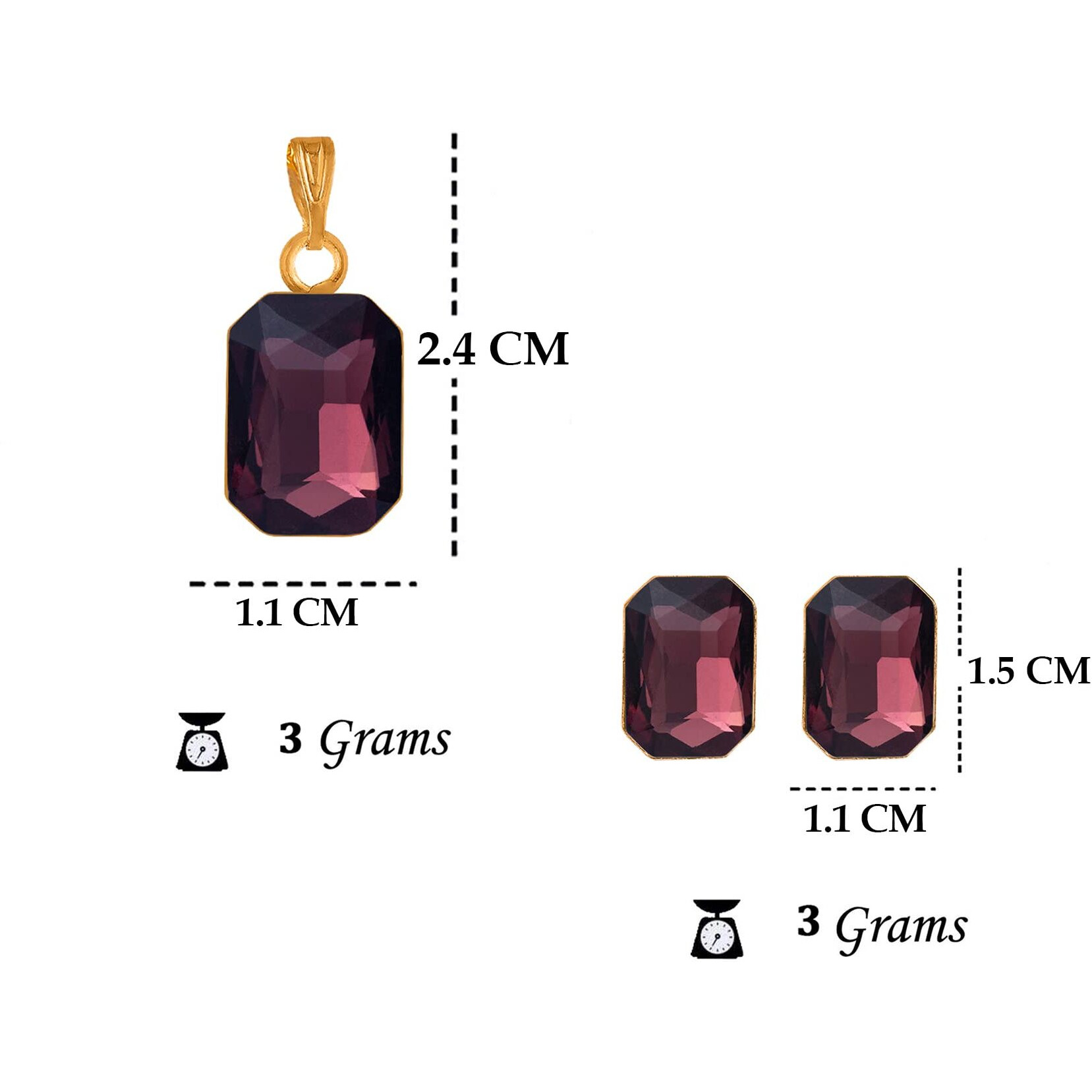 JFL - Jewellery for Less One Gram Gold Plated Octagon Shape Crystal Pendant Combo with Fancy Earring for Women & Girls. (Wine),Valentine
