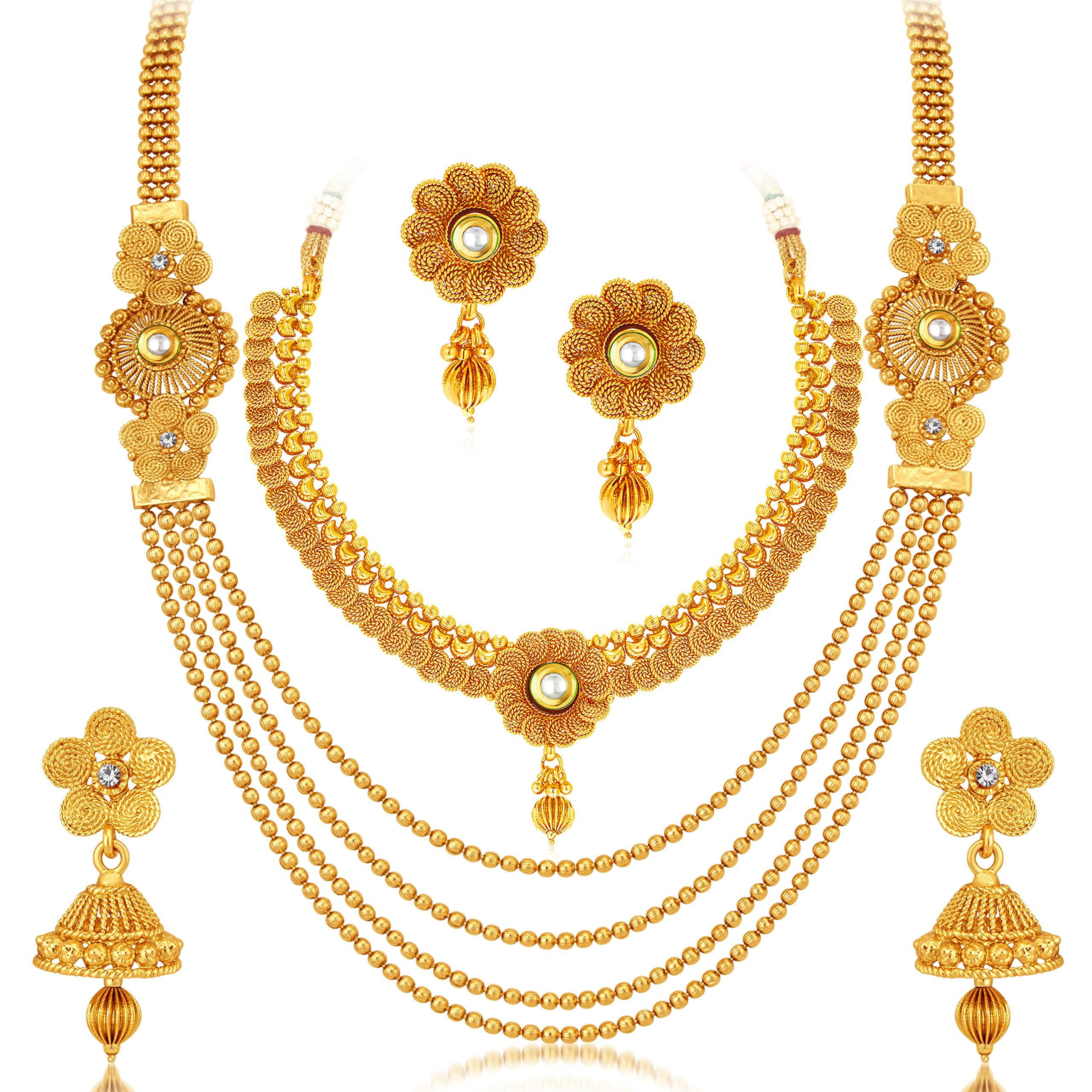 Sukkhi Jalebi Four String Gold Plated Neckalce Set Combo For Women